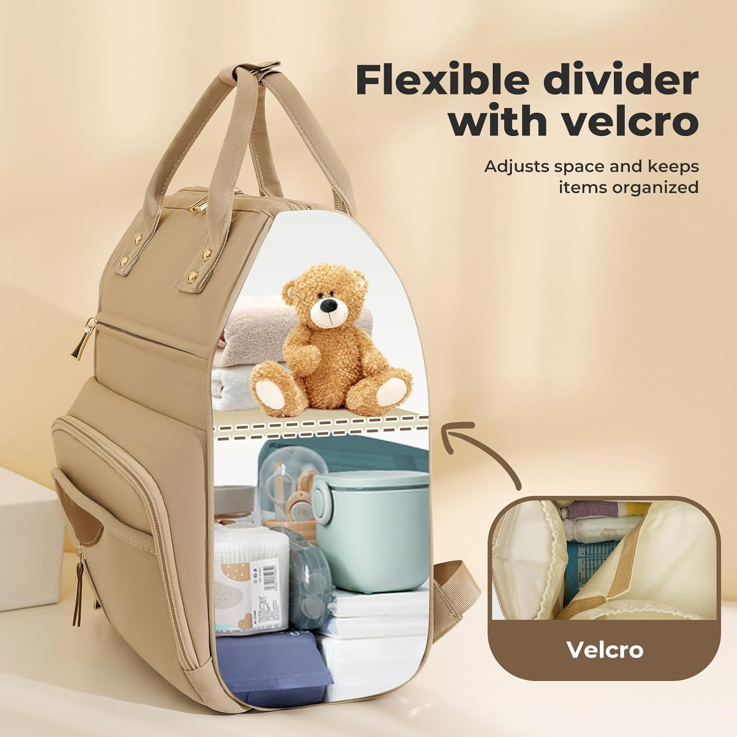 Bopeep Nappy Changing Bag, Multifunctional Waterproof Travel Diaper Bag Backpack with Diaper Changing Pad Baby Care Bag with Stroller Straps Baby Stuff Travel Backpack image number 5