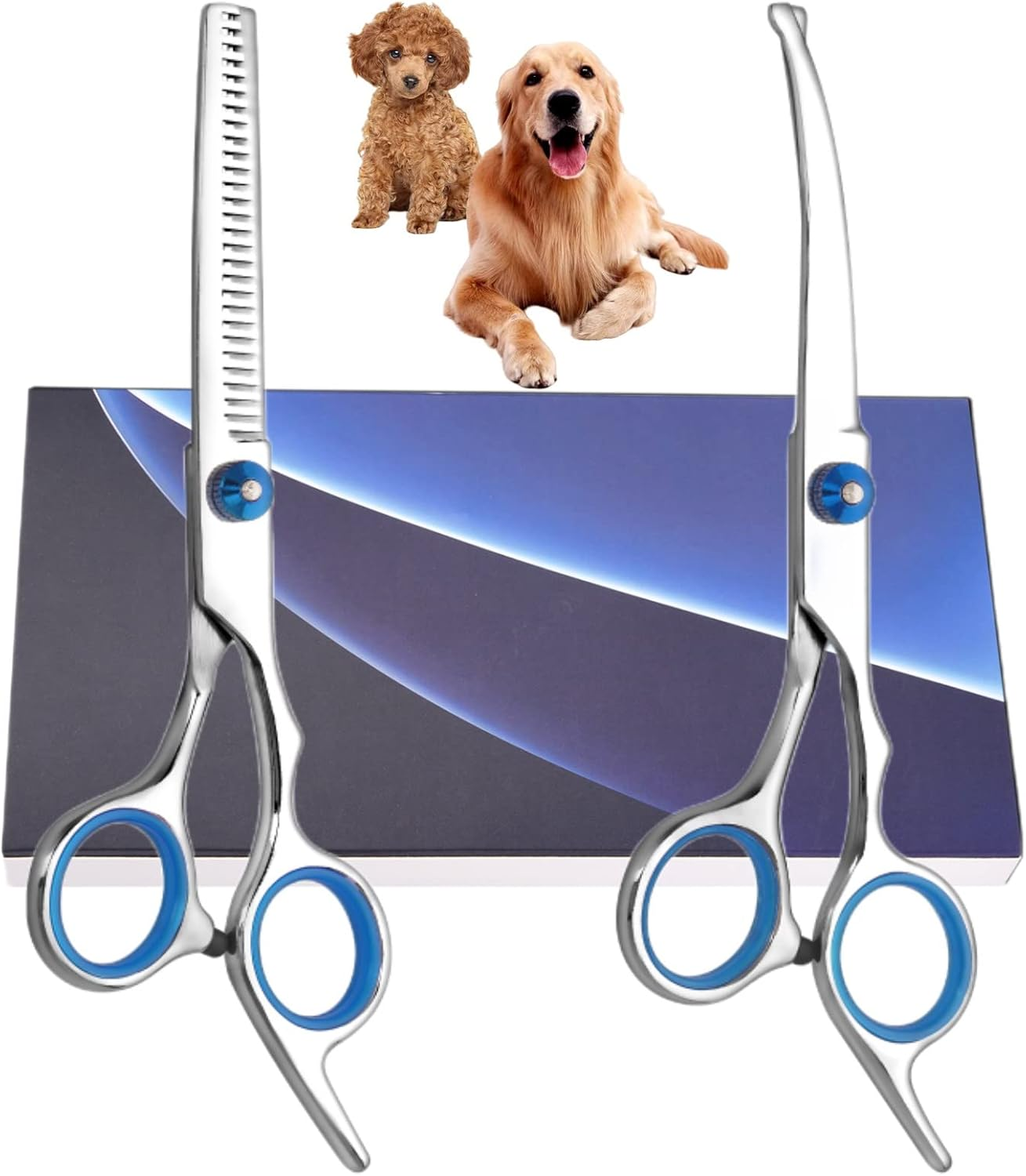 Dog Grooming Scissors, Cat Grooming Scissors, Pet Grooming Scissors with Safety round Tip, Stainless Steel Dog Cat Grooming Shears Set image number 6