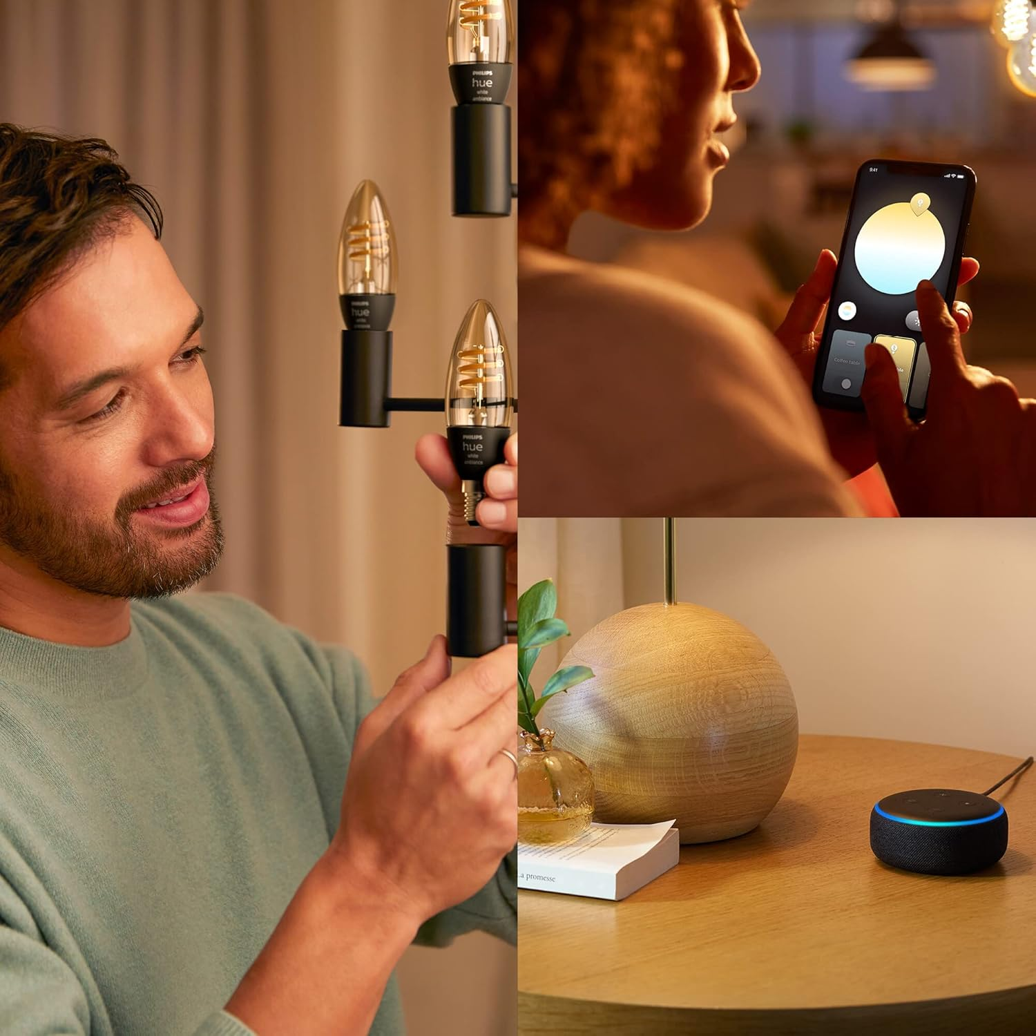 Philips Hue Filament Candle White Ambiance LED Smart Light Bulb E14 Small Edison Screw 4.9W for Indoor Home Lighting. Bedroom image number 1