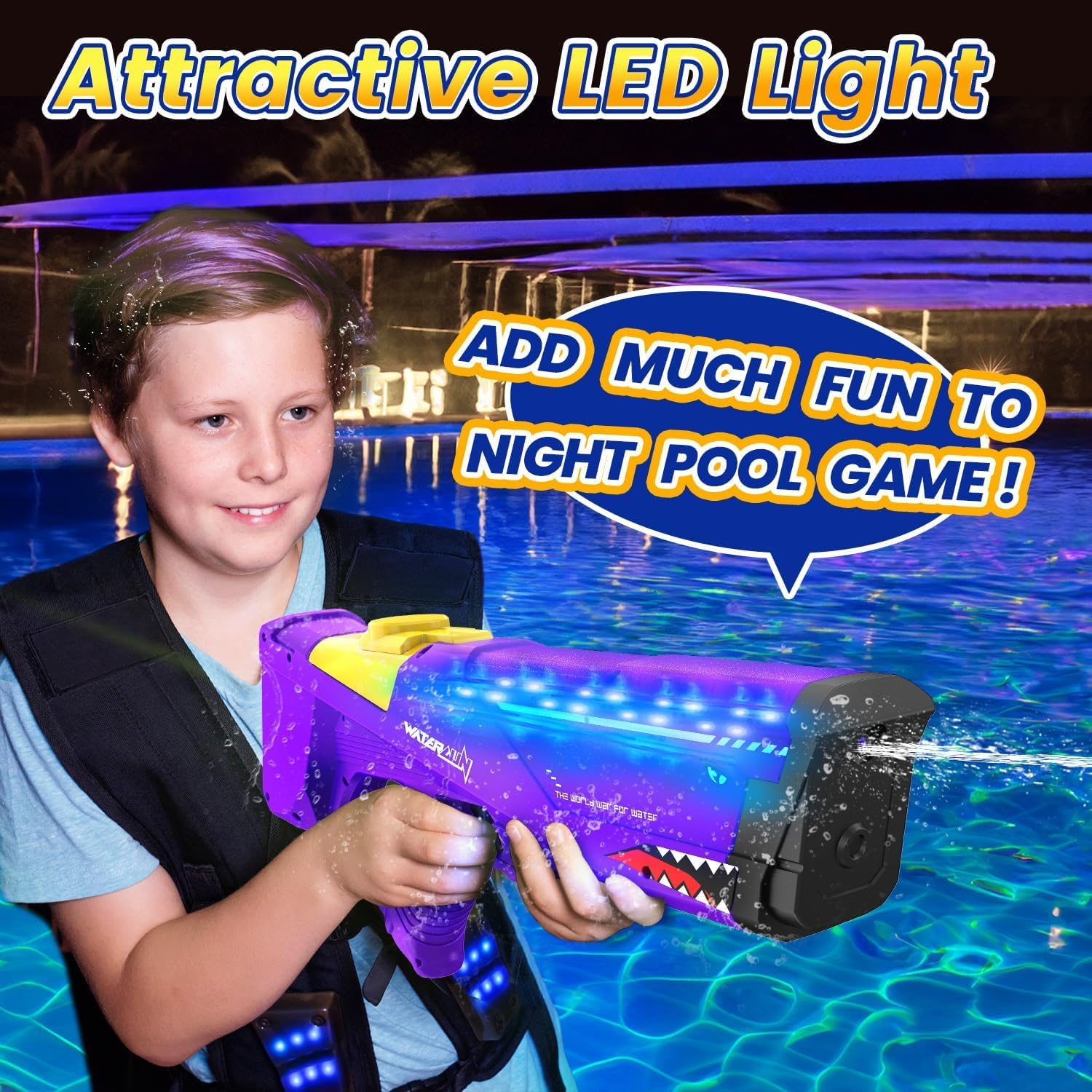 Eaglestone Shark Electric Water Gun for Kids,Automatic Water Squirt Gun with Cool LED Light,Up to 33FT Shooting Range,1500Mah Large-Capacity Battery,Summer Pool Favor,Outdoor Beach Pool Toys image number 3
