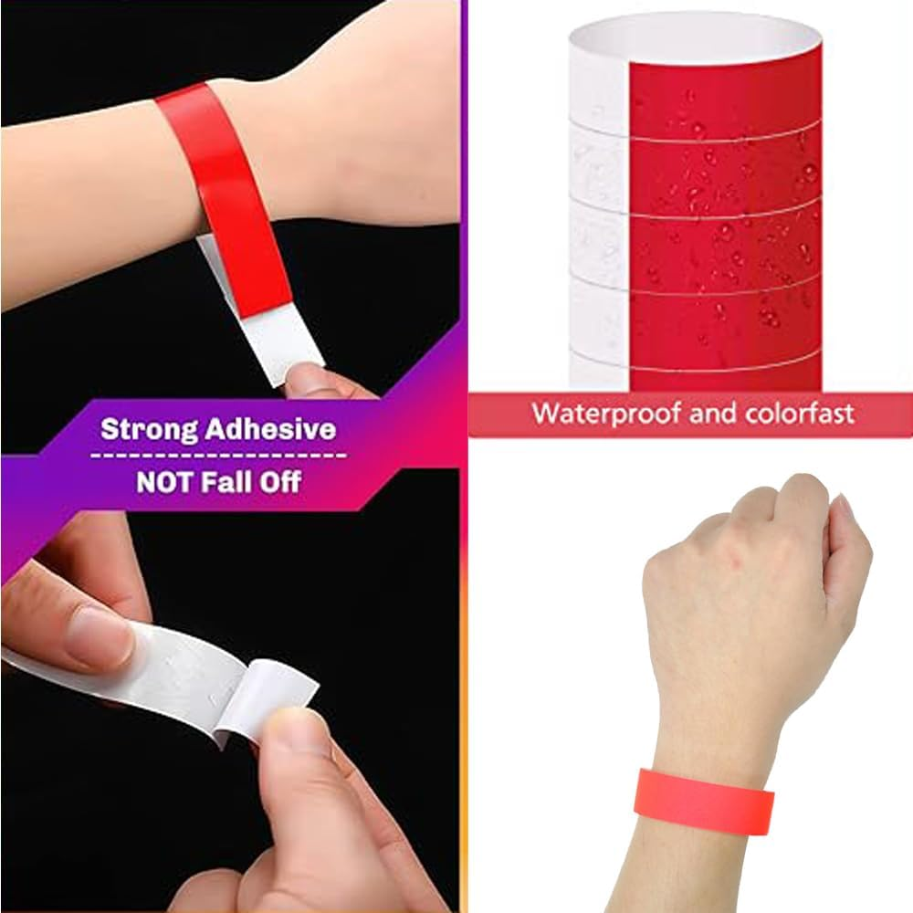 Red Wristbands, Waterproof Paper Bracelets Event Wristbands Wrist Party Bands Armbands for Events Festivals 200Pcs image number 2