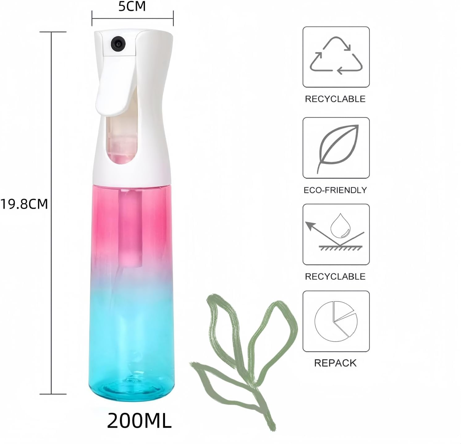 2 Pack Water Spray Bottles, Continuous Mister Spray Bottle for Hairstyling, Cleaning, Plants, Pets, Barbers, Salons, Essential Oil Scents, 6.8 OZ / 200 ML image number 5