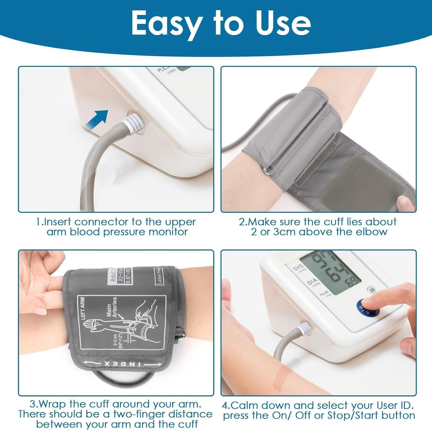 Replacement Extra Large Blood Pressure Cuff for Omron Monitors 22-52Cm, Adjustable XL Arm Cuff with 6 Universal Connectors, Compatible Large Arm BP Monitor Cuff image number 6