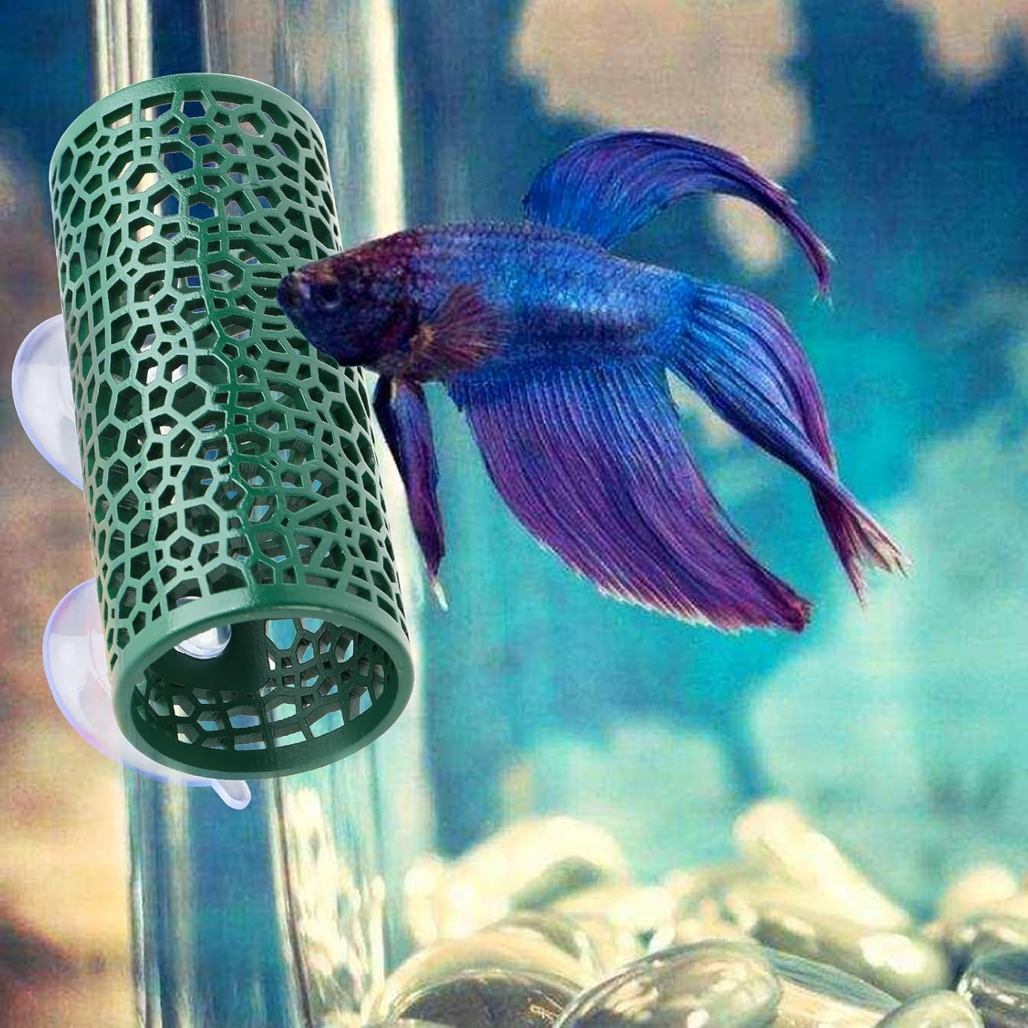 Hollow Betta Fish Tunnel,Small Hole Hollow Betta Fish Cave,Betta Fish Tube Tunnel Toy,Aquarium Betta Tunnel with Suction Cups,Aquarium Decor Fish Tank Accessories Decorations Hideout Tube (Green) image number 1