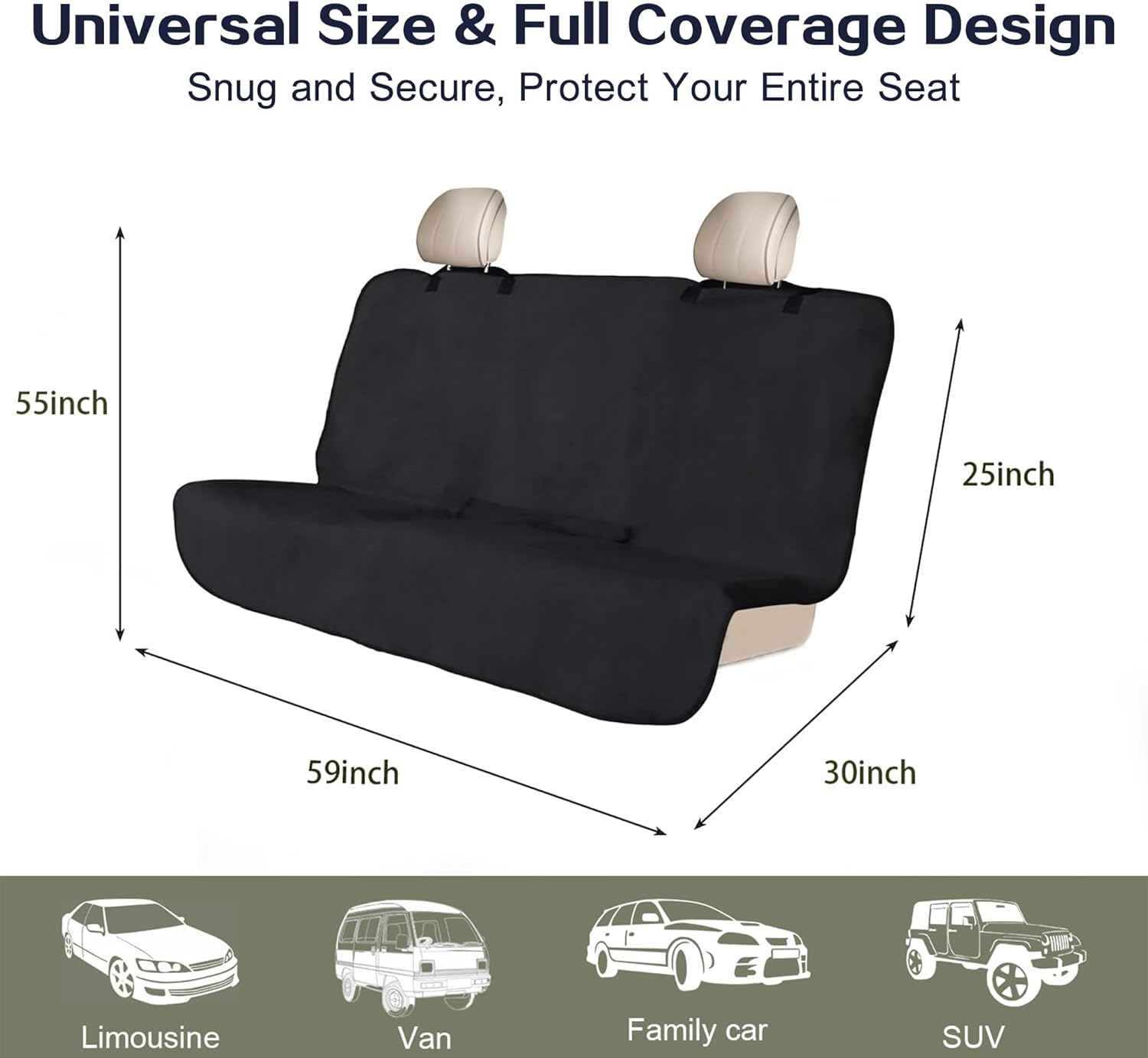 Car Seat Cover, Waterproof Sweat Towel Seat Cover, Black Universal Non-Slip Bucket Seat Protector for Car Truck SUV Seat, Auto Seat Pad for Pet & Kid, for Outdoor Sport Activities (Black Backseat) image number 2