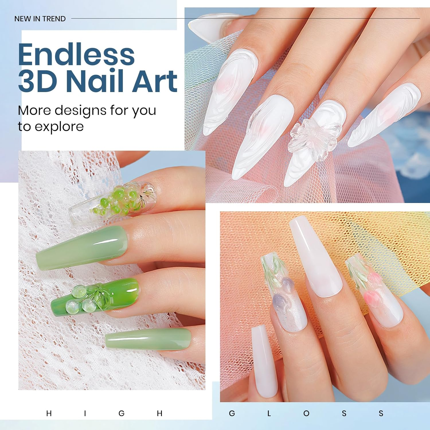 MIZHSE 100G Solid Builder Gel for Nails, Large Capacity Clear 3D Sculpting Gel for Nails, Non-Sticky Hand Building Carving Modeling Hard Nail Extension with Silicone 3D Mold Nail Art Salon image number 1