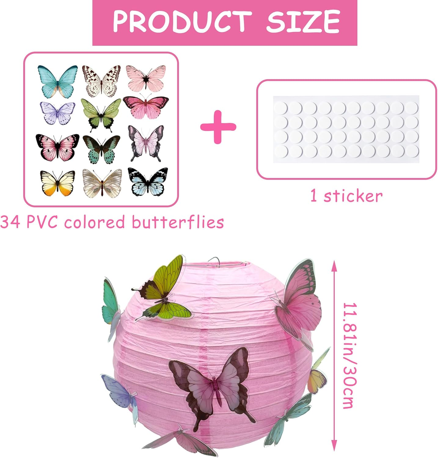 Niuhong round Paper Lantern, Lampshade with Butterfly, Children'S Pendant, Paper Lantern, Spring Theme Decorations for Party, Birthday, Christening, Garden, Wedding Decoration (Pink, 30 Cm), Pack of 2 image number 2