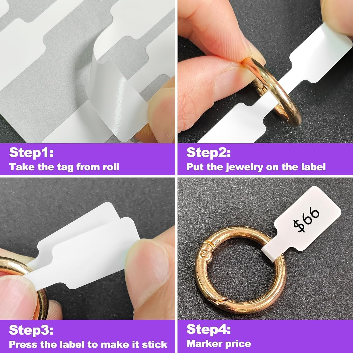 4 Rolls Jewelry Price Tags Stickers,Round Jewelry Price Tag Stickers Short Dumbbell Self Adhesive Blank Tags Labels,Jewelry Price Tags Stickers Blank Jewelry Tags for Earring Necklace Bracelet (Brown) - Brown image number 2