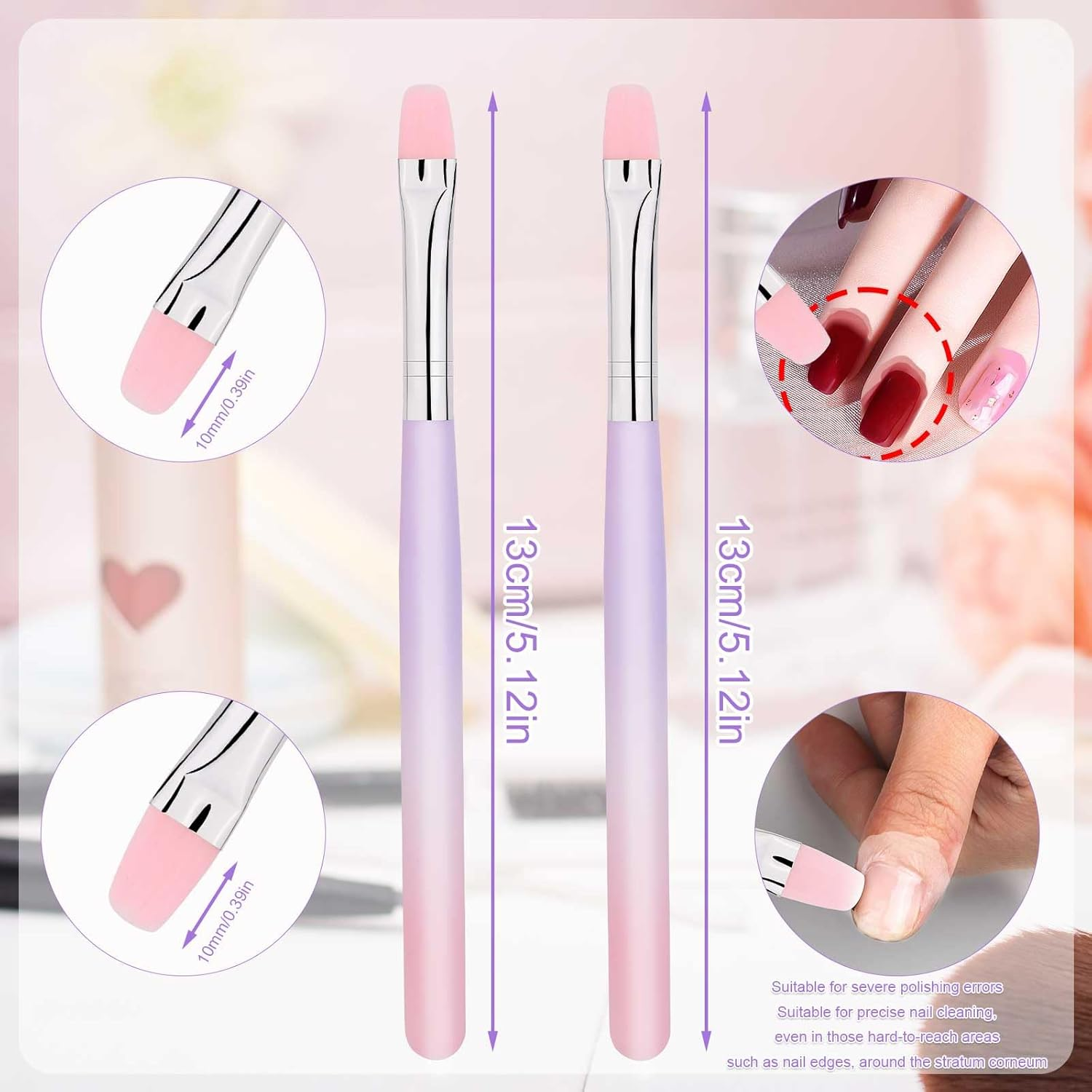 2Pcs Nail Clean up Brushes, round & Flat Head Pen Painting Tools for Nail Design & Polish Mistake Cleaning