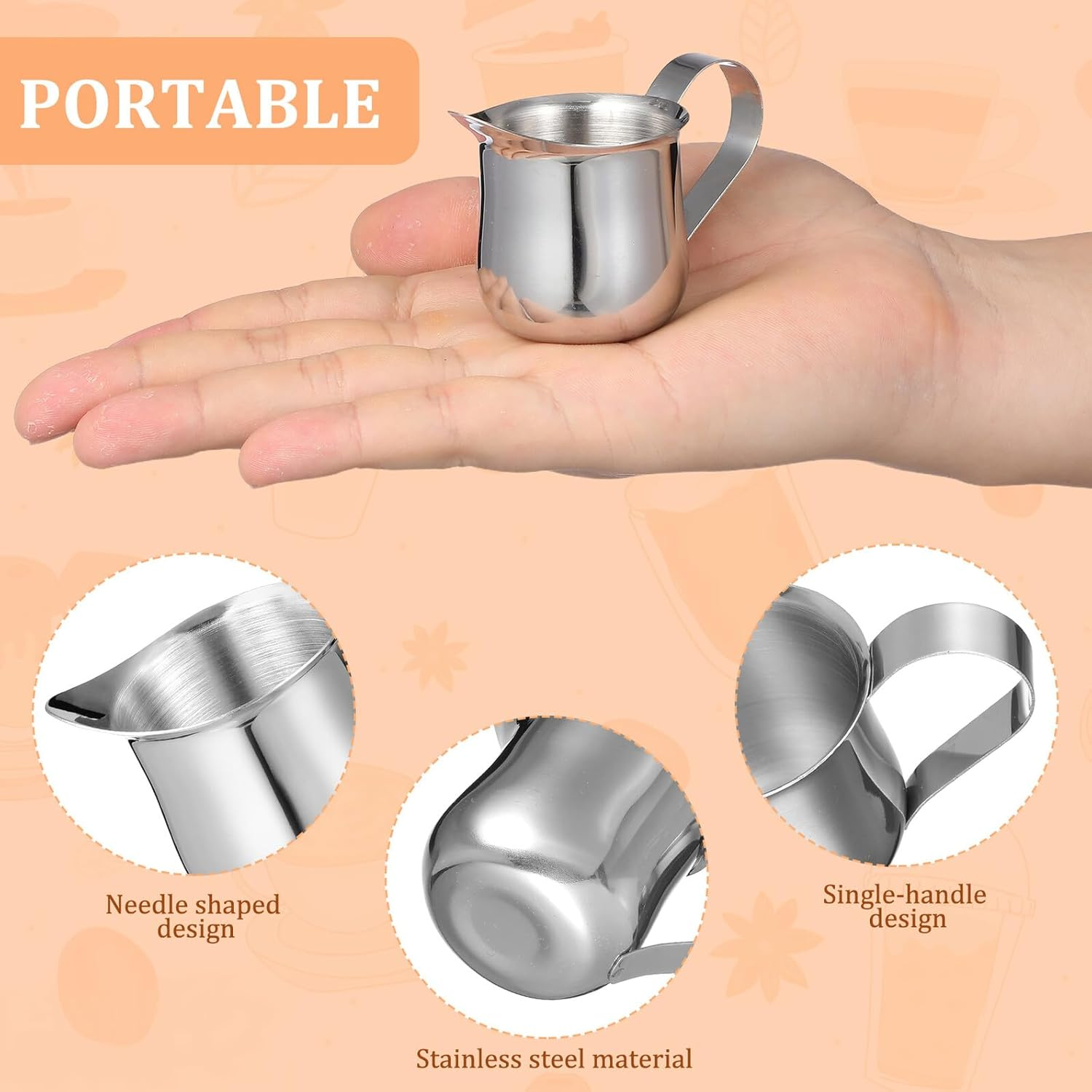 DINHEAROM 4Pcs Stainless Steel Creamer Pitchers Small Espresso Milk Frothing Cups Multi-Use Sauce Holder Lightweight for Coffee Latte Art Home Office image number 3