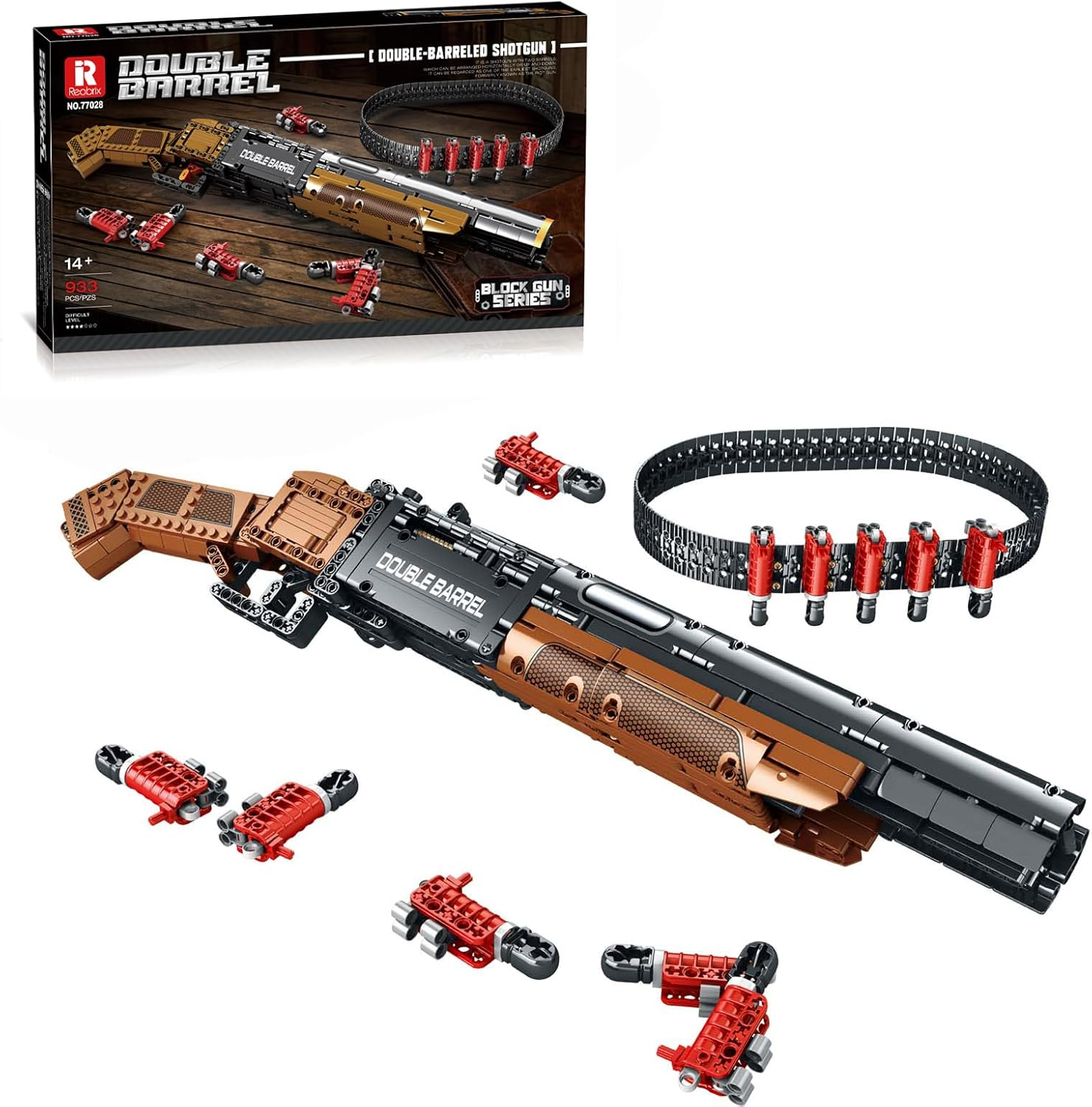 Reobrix 77028 Gun Building Blocks Set, Double Barrel Shotgun Toy Model Kit, Military Weapon Building Toy for 12+, 933 Pieces image number 6