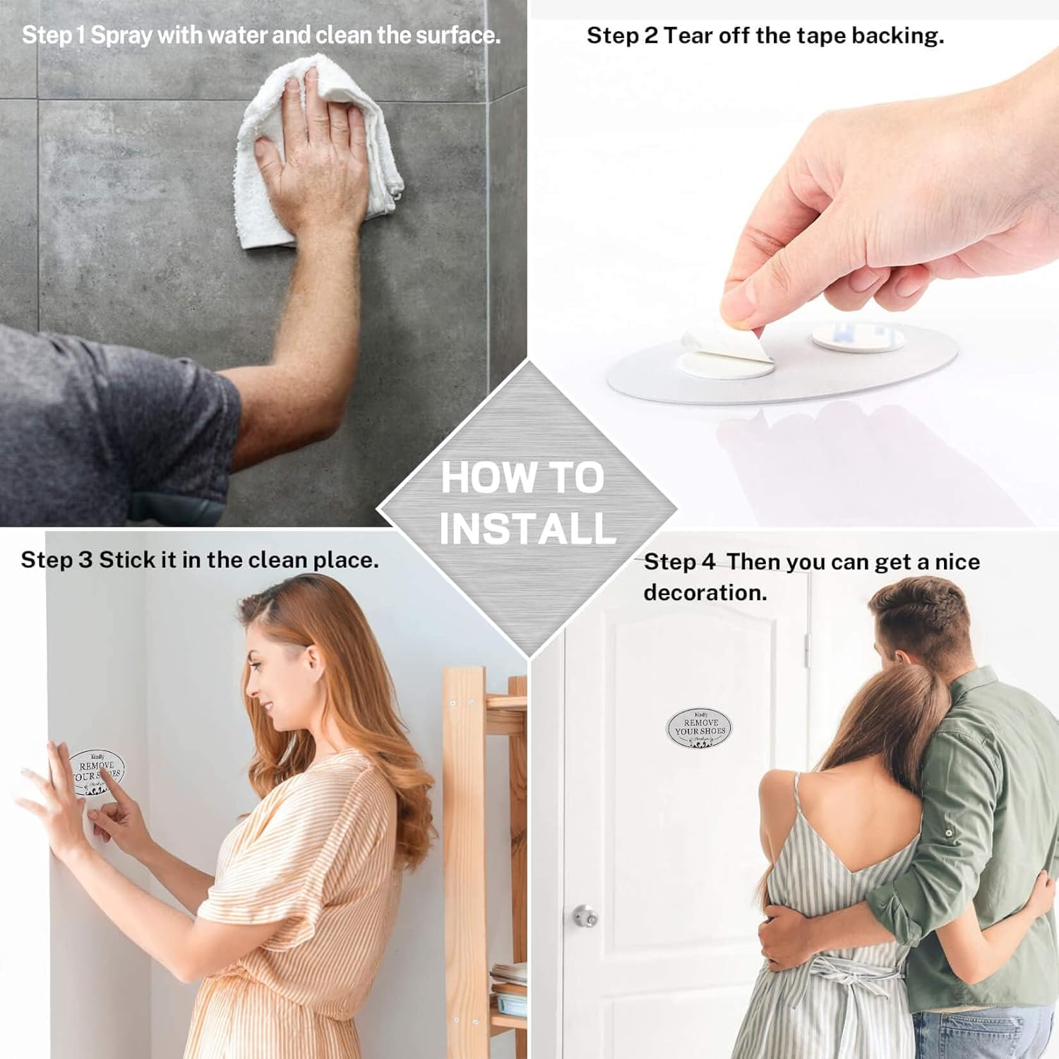 CARGEN 2 Pack Kindly Remove Your Shoes Oval No Shoes Sign Decal Sticker Home House Door Sign 6.3" X 3.8" Silver Minimalist PVC Sign image number 3