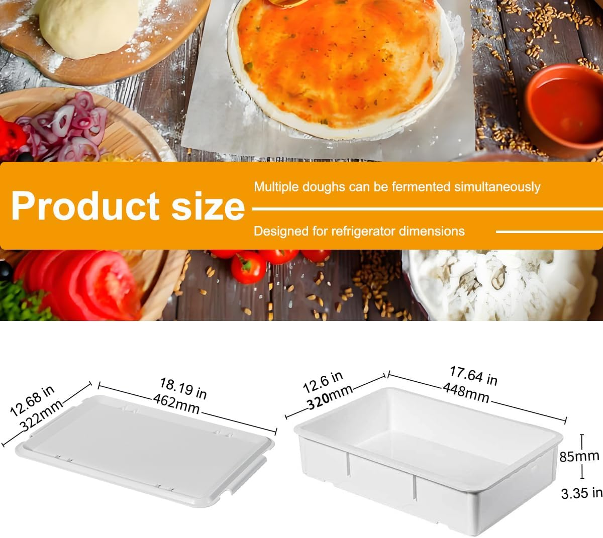 Pizza Dough Proofing Box,2 Pack Pizza Proofing Box Set with Cover and Lid,Bpa Free Plastic Bread Box Vegetable Storage (44.5 Cm* 32 * 8.5 Cm) image number 4