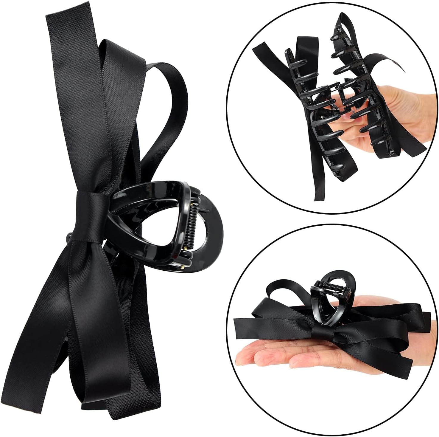 WERPUER 4 Pieces Non-Slip Hair Clip with Bow for Thin Thick Curly Hair Accessories with Bow for Birthday Party Christmas Thanksgiving (Black, Pink, Green, Red) image number 5