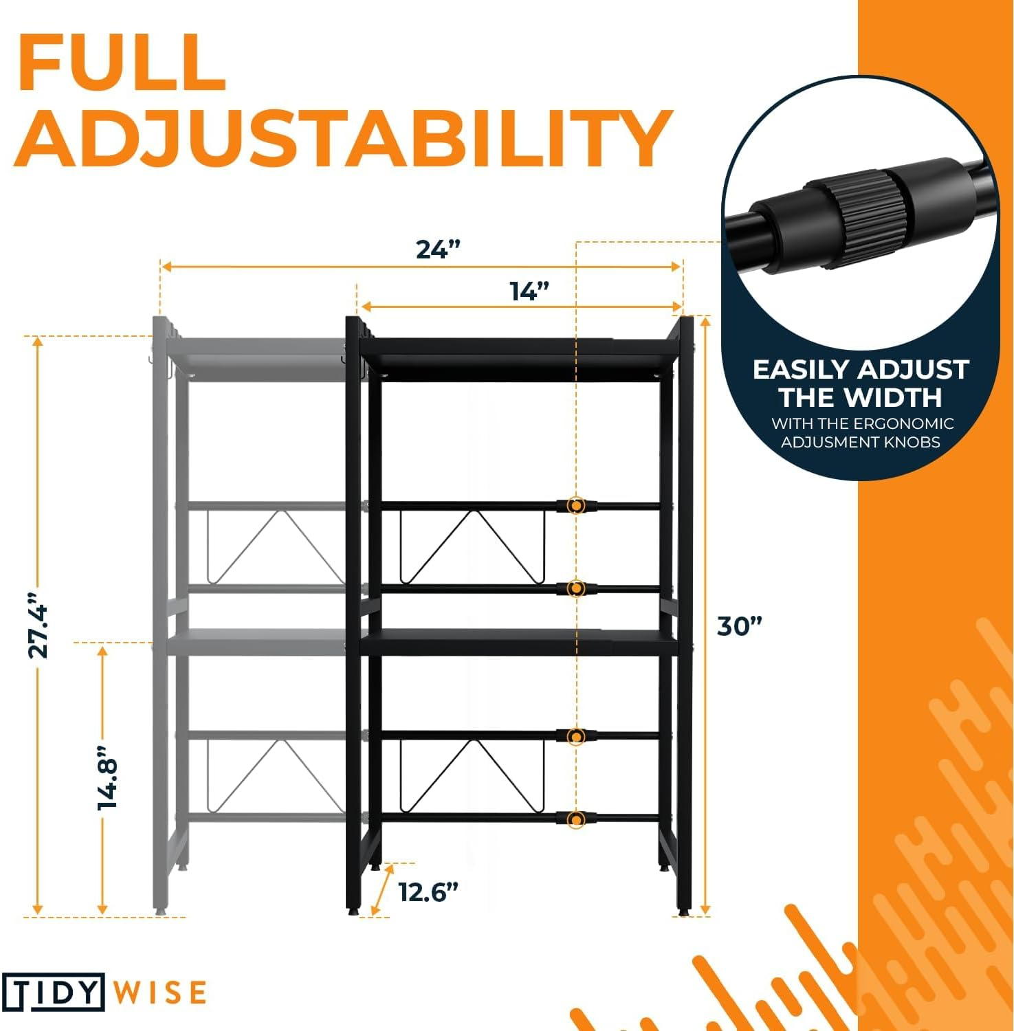Expandable Microwave Oven Rack, 2 Tier Kitchen Countertop Shelf, Large Stand with Cutting Board Holder, 6 Hooks, Adjustable (Black-3 Tier) image number 6