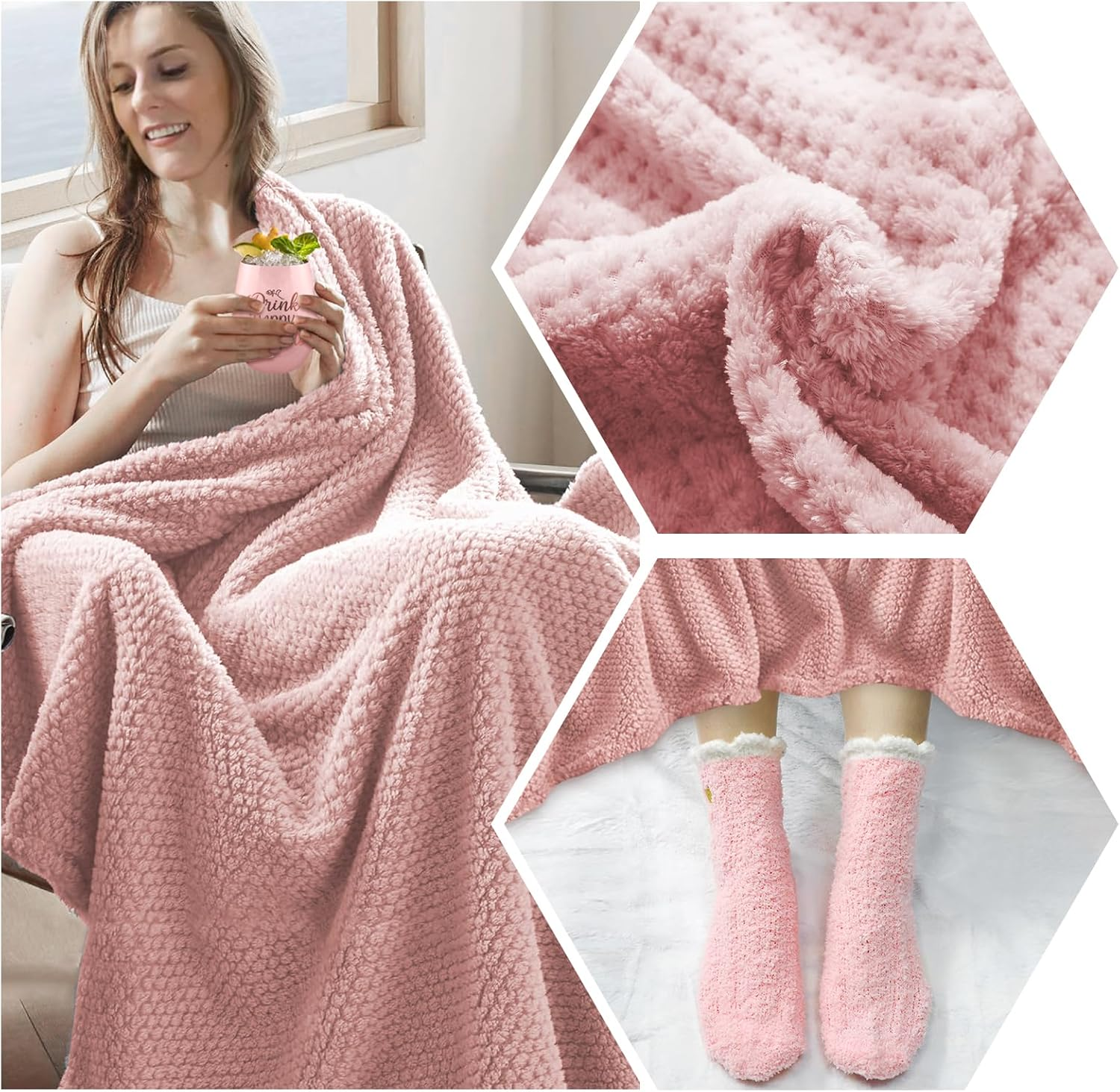 Gifts for Women, Rose Pamper Spa Gift Basket for Women, Christmas Gifts Box Kit with Blanket for Her Mother Wife Girlfriend Sister Daughter Colleague image number 6