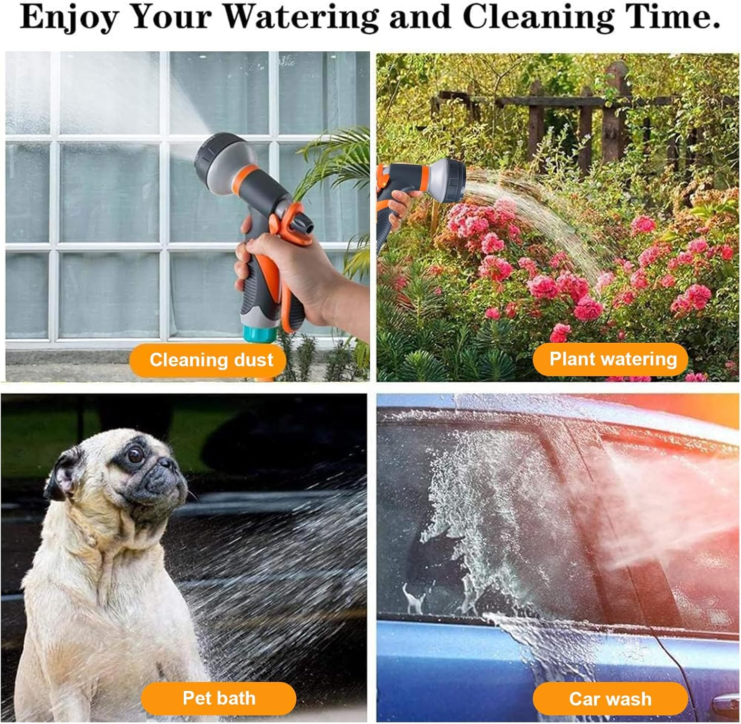 UOEPOWA Garden Hose Spray Nozzle, 8 Modes High Pressure Nozzle Sprayer for Plant Watering, Car and Pet Washing, Sidewalk Cleaning
