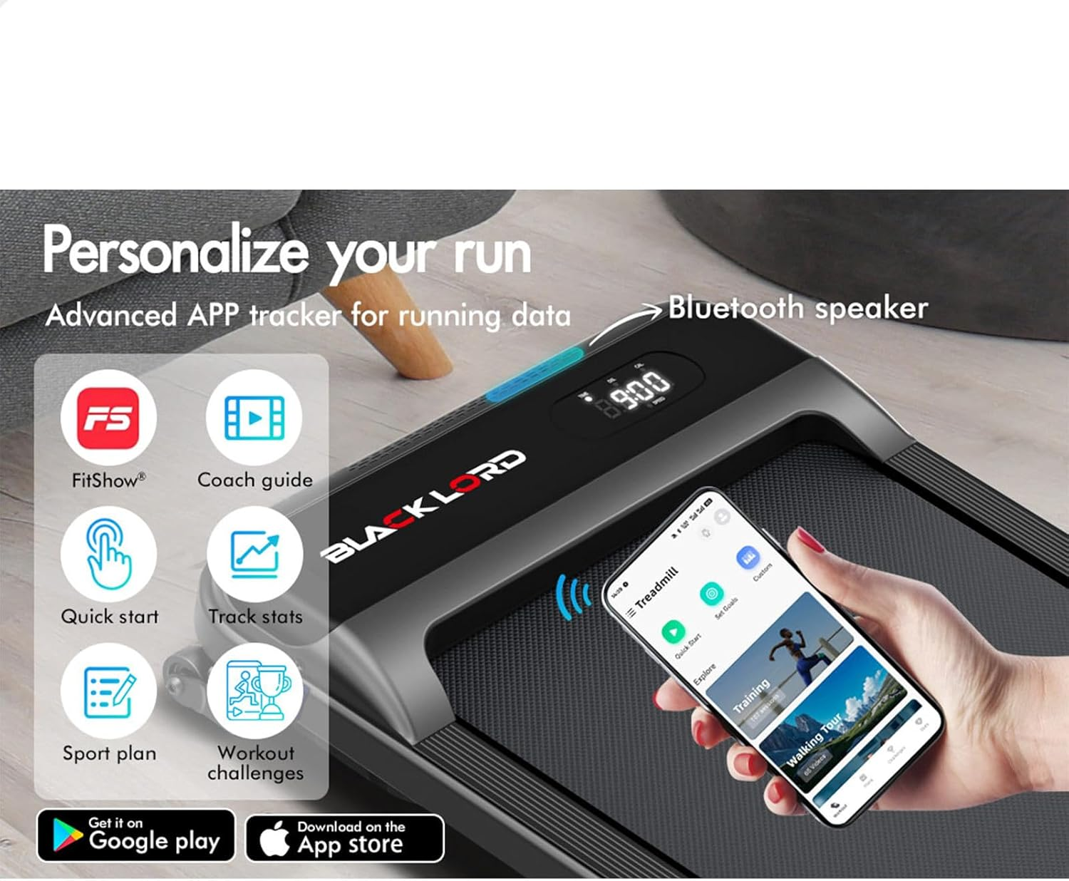 BLACK LORD under Desk Walking Pad Treadmill with 2-Level Incline, 400 Mm Belt Running Machine for Home Gym, Portable under Desk Treadmill Trainer with Remote Control, MS2 Series image number 1