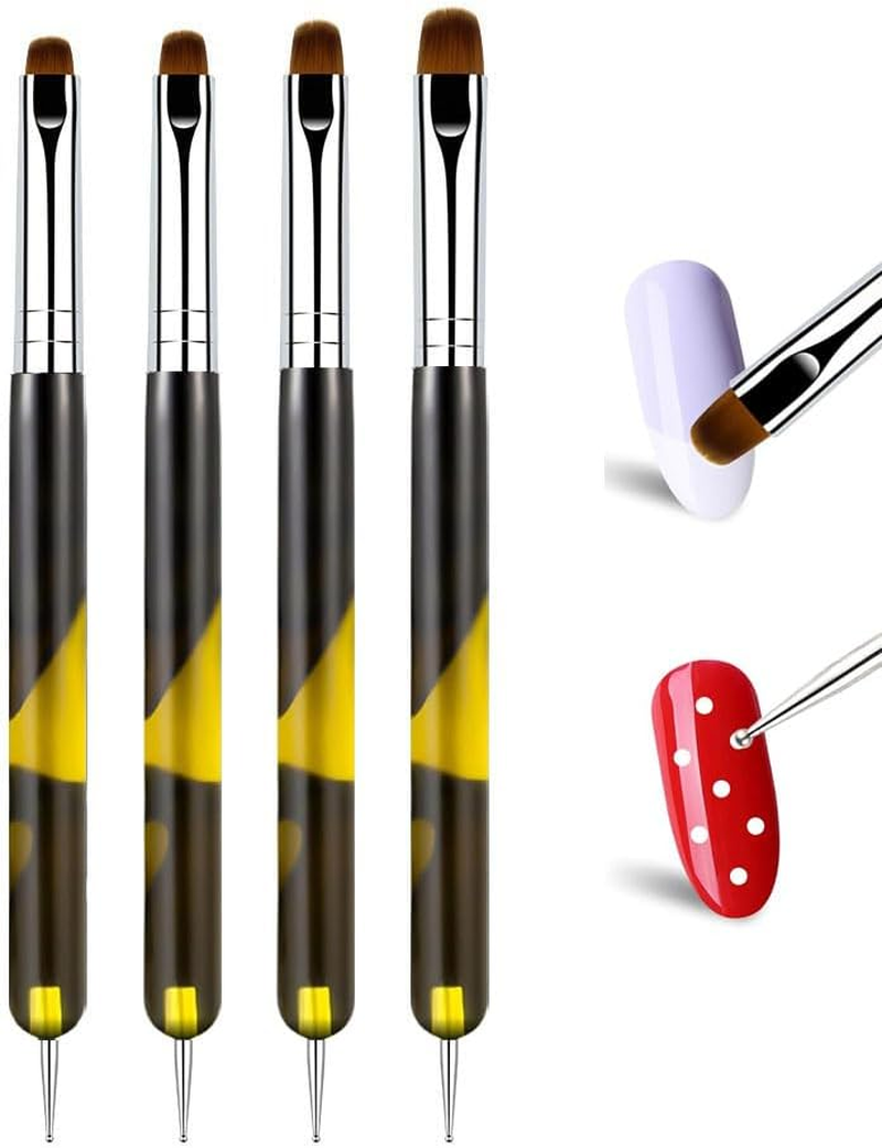 4 Pcs Professional Nail Art Brush Set 2 Way Dual Head Acrylic Nail Brush for French Tip, Line Drawing and Nail Art Design,Precision Manicure Tools for Salon Gel Polish, False Nails Extension