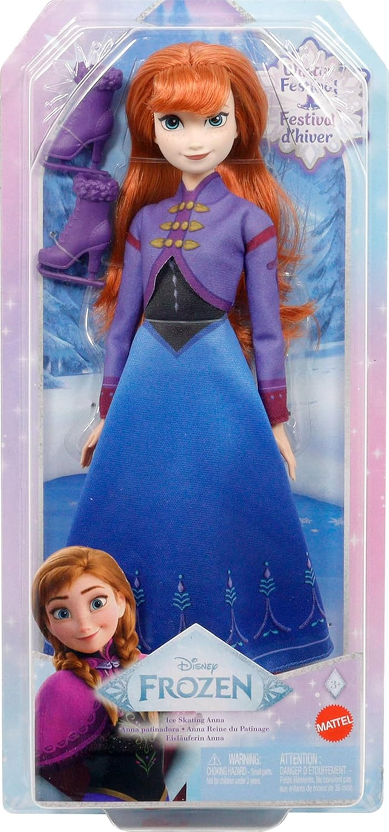 Mattel Disney Frozen Anna Fashion Doll & Accessories, Ice-Skating Look with Removable Dress & Skates plus 1 Pair of Shoes, Inspired by Frozen: Winter Festival​​​ image number 5
