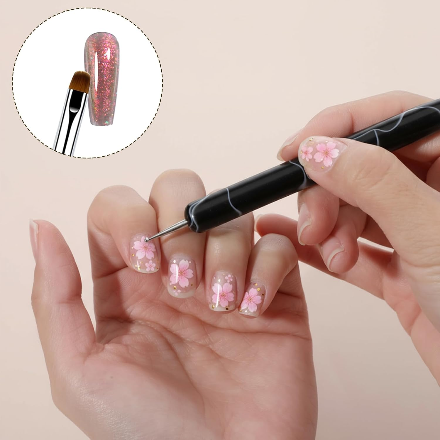 4 Pieces Dotting Tool Nails Double End Nail Brush Professional 2 in 1 Nail Brush Nail Art Set Gel Brush and Nail Art Brush Set Fineliner Durable anti Deformation for Nails DIY (Black) image number 3