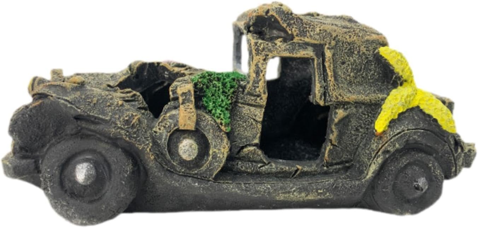 Fzaqwen Fish Tank Ornament Featuring Auto Wreck for Betta and Prawn, School Bus