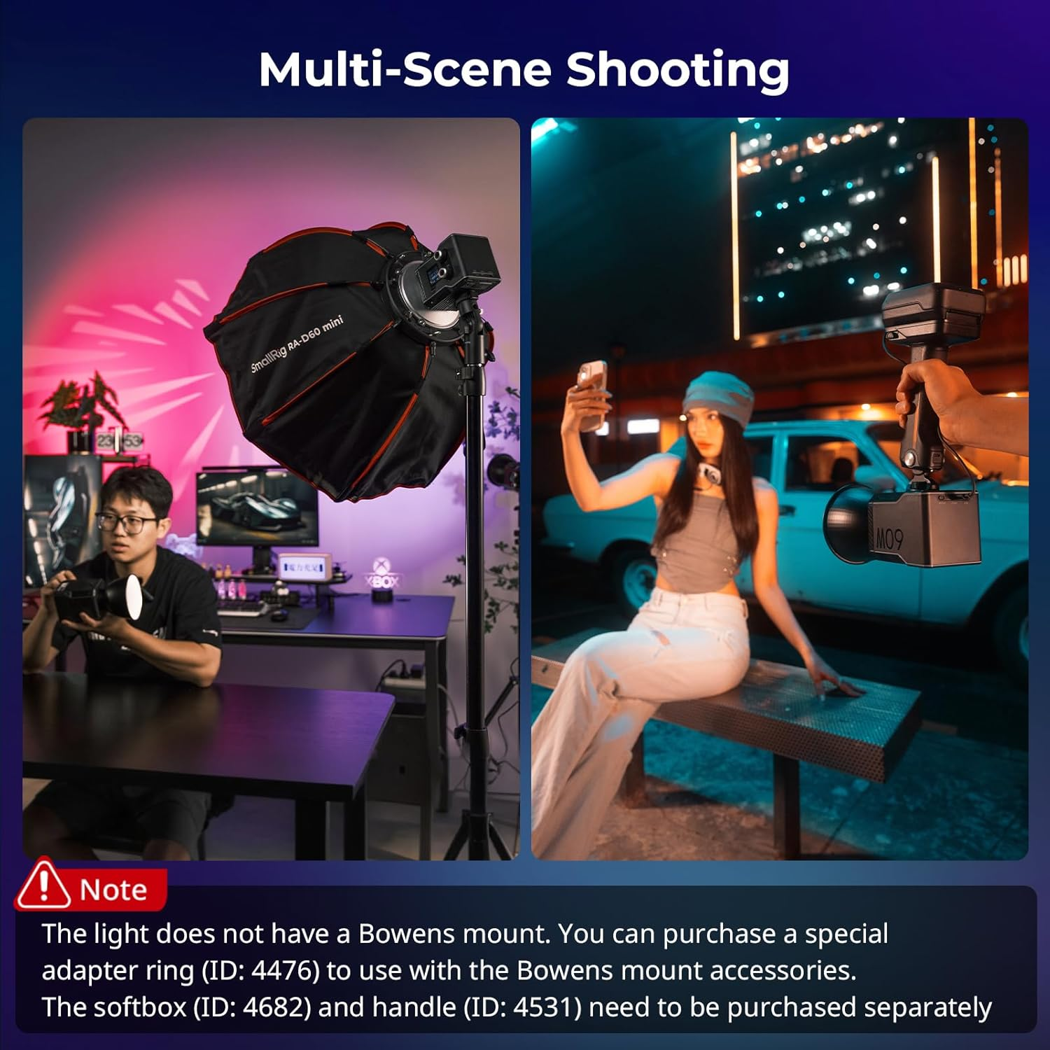 SMALLRIG RC 60C RGB LED Video Light 2500K-10000K Color Temperature, Supports PD Fast Charging, Manual and App Control, for Shooting on the Move, with 12 Light Effects, Powerbank Clamp Edition - 4810 image number 1