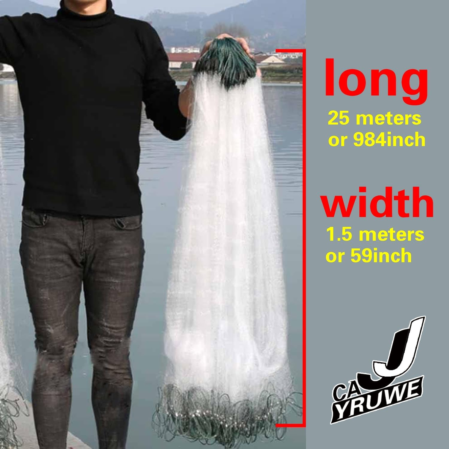 CAJJYRUWE Folding Fish Sticky Net Three Layer Mesh Nylon Floating Fishing Net Automatically Trap Catch Stick More Fish Easily Portable Folded Reuse Durable Size 25X1.5M or 984X59Inch for River Lake