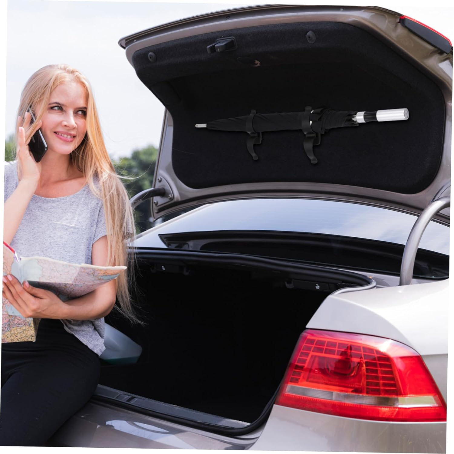 2 Pcs Car Umbrella Holder Clips Black Abs Plastic Screw-In Hooks for Trunk and Door Car Hook Organizer for Umbrella and Bag Storage