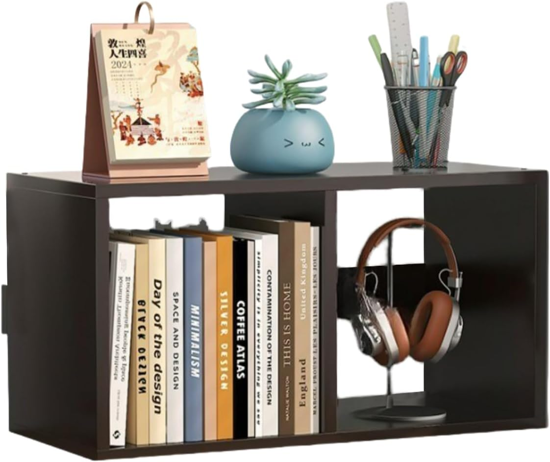 Desktop Organiser Wooden Bookshelf, Office Desk Display Shelf Unit, Book Storage Bookcase, Books Shelves A273 (Grey)