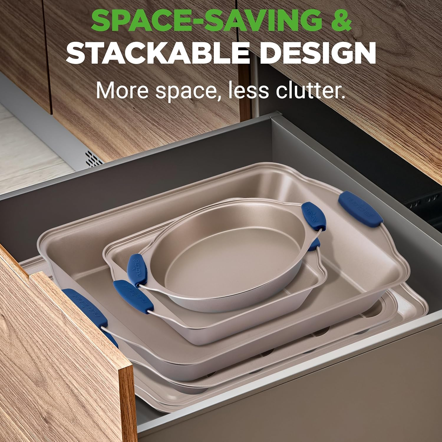 6-Piece Nonstick Bakeware Set - PFOA, PFOS, Ptfe-Free Carbon Steel Baking Trays W/Heat Safe Silicone Handles, Oven Safe up to 450&deg;F, Pizza Loaf Muffin Roaster/Round/Square Pans, Cookie Sheet image number 6