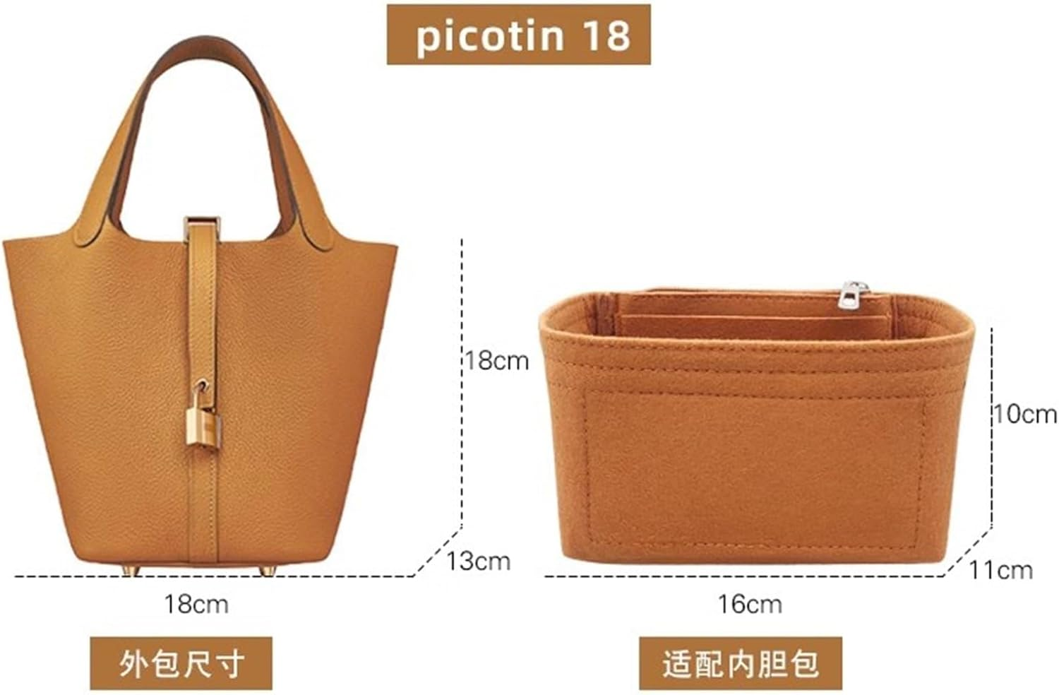 XIAOYIBAIHUOUK Bag Organizer Liner Storage Bag Insert for Hermes Picotin 18/22/26, Brown B image number 5