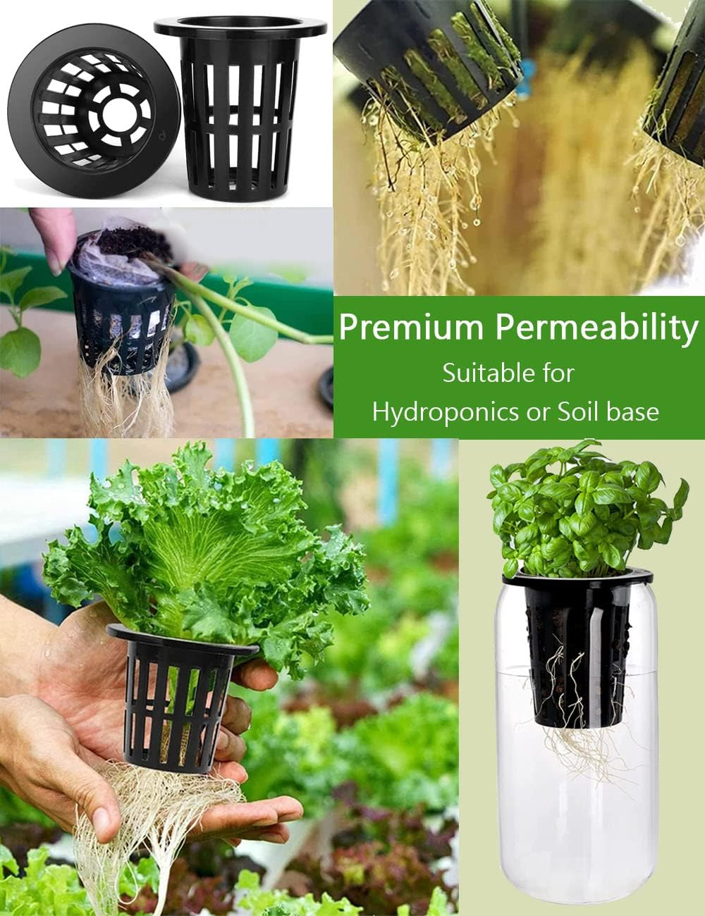 100 PCS 5CM Garden Slotted Mesh round Net Cups, 2 Inch Lightweight Economy Heavy Duty BPA Free Plastic Cups, Wide Lip Bucket Basket Pot for Hydroponics Aquaponics (Black) image number 4