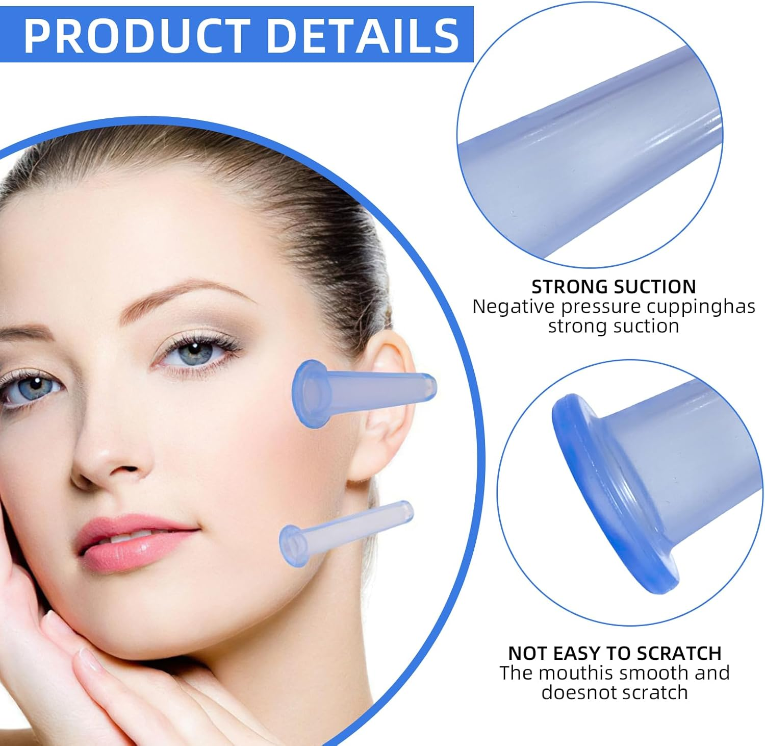 Set of 4 Cupping Glasses, Silicone Cupping Set, Facial Silicone Set, Cupping Glasses, Face Cupping (Blue) image number 4