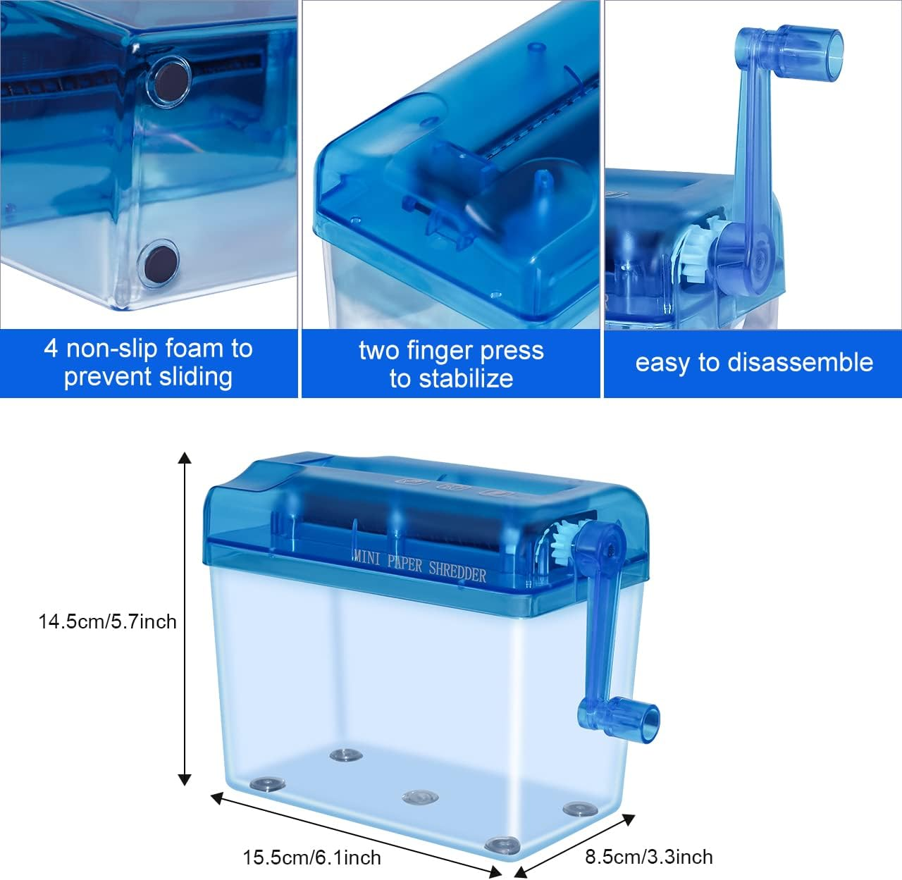 JIKIOU Mini Hand Shredder Portable Paper Shredder Manual Shredder Documents Paper Cutting Tool Home Office Desktop Stationery Christmas Birthday Gift Blue - Standard Blue-A4 image number 2