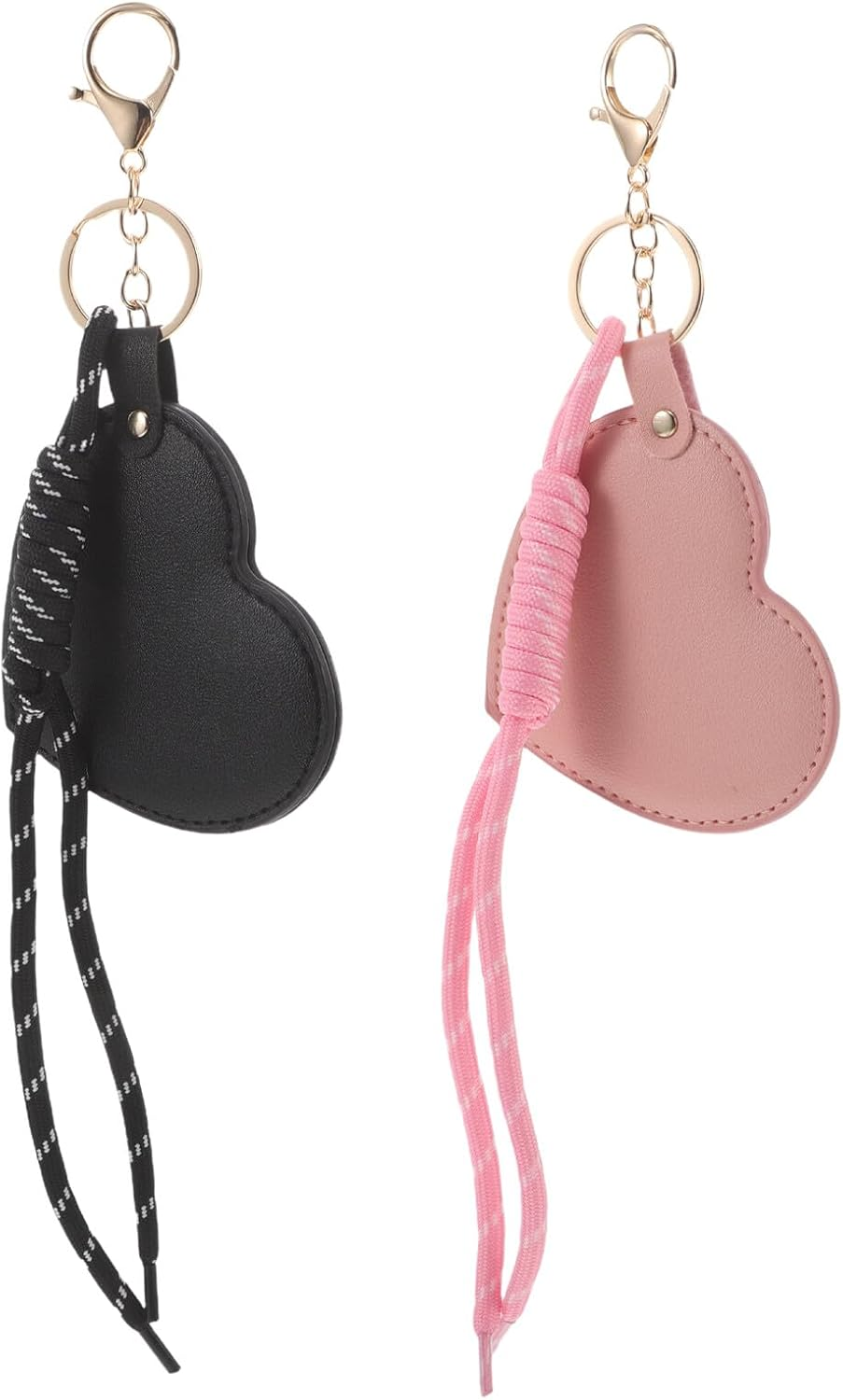 ERINGOGO 2Pcs Heart Shaped Mini Travel Compact Mirror with PU Leather Cover Rotating Handheld Makeup Mirror Keychain for Women and Portable Purse Accessory