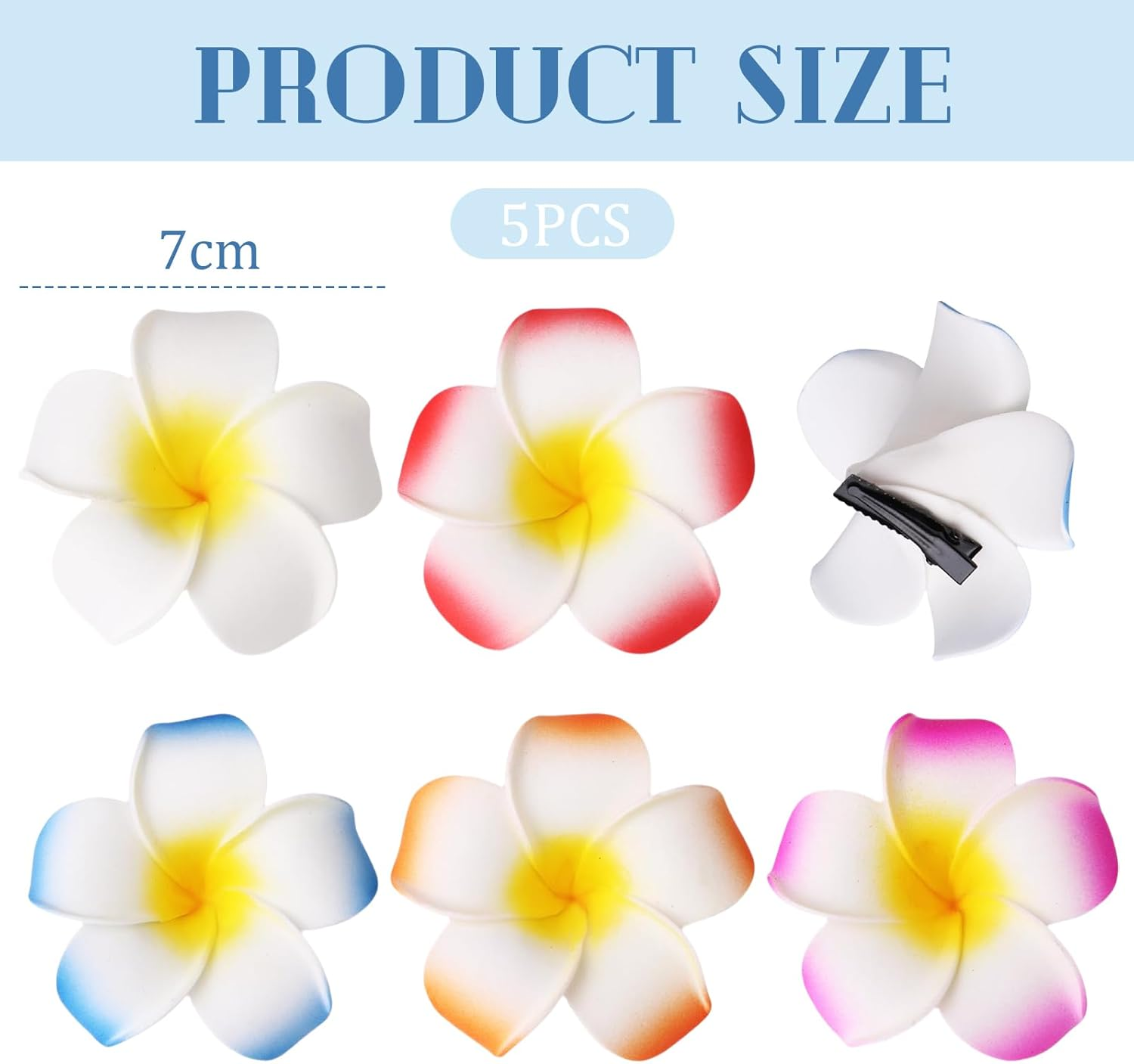 Nayyana 5 Pieces Hawaiian Flower Hair Clips Hawaiian Plumeria Hair Clip Artificial Flower Clips Hair Accessories for Holiday Beach Party Hairpin for Girls Wedding Holiday image number 2