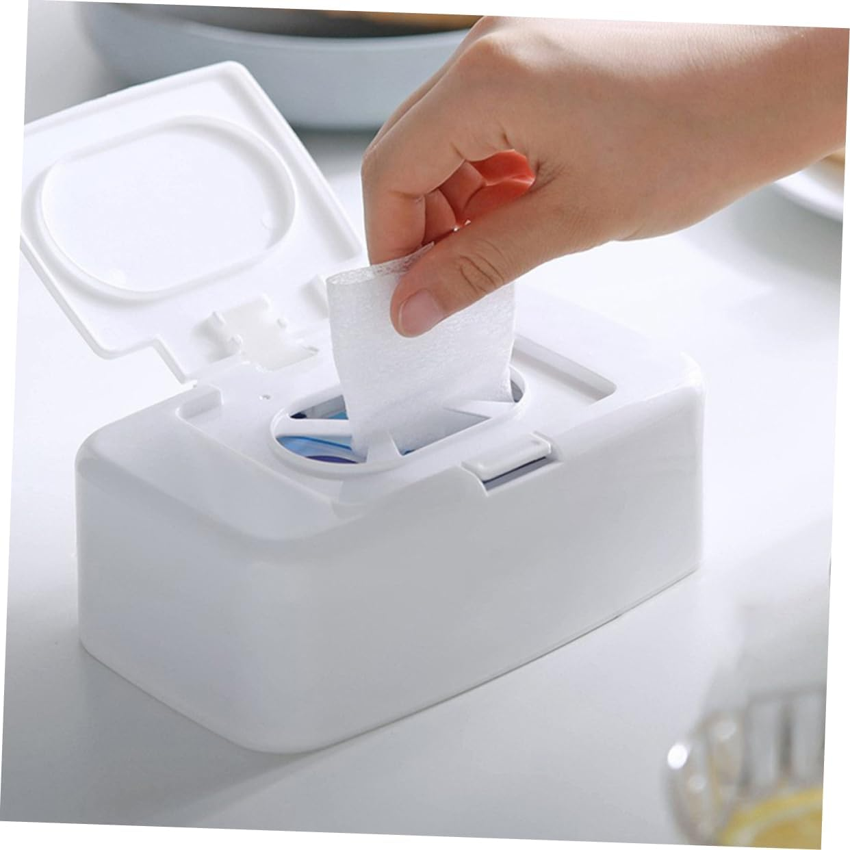 TIDTALEO 4Pcs Plastic Wipe Box Reusable Tissue Holder Push Button White for Living Room Bedroom Nursery Storage image number 5