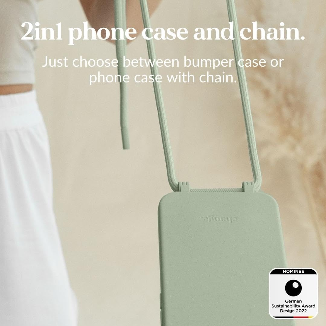 Woodcessories - Change Case, Sustainable Mobile Phone Chain Removable Compatible with Iphone 15 Case with Strap Beige Blue - Biodegradable image number 4