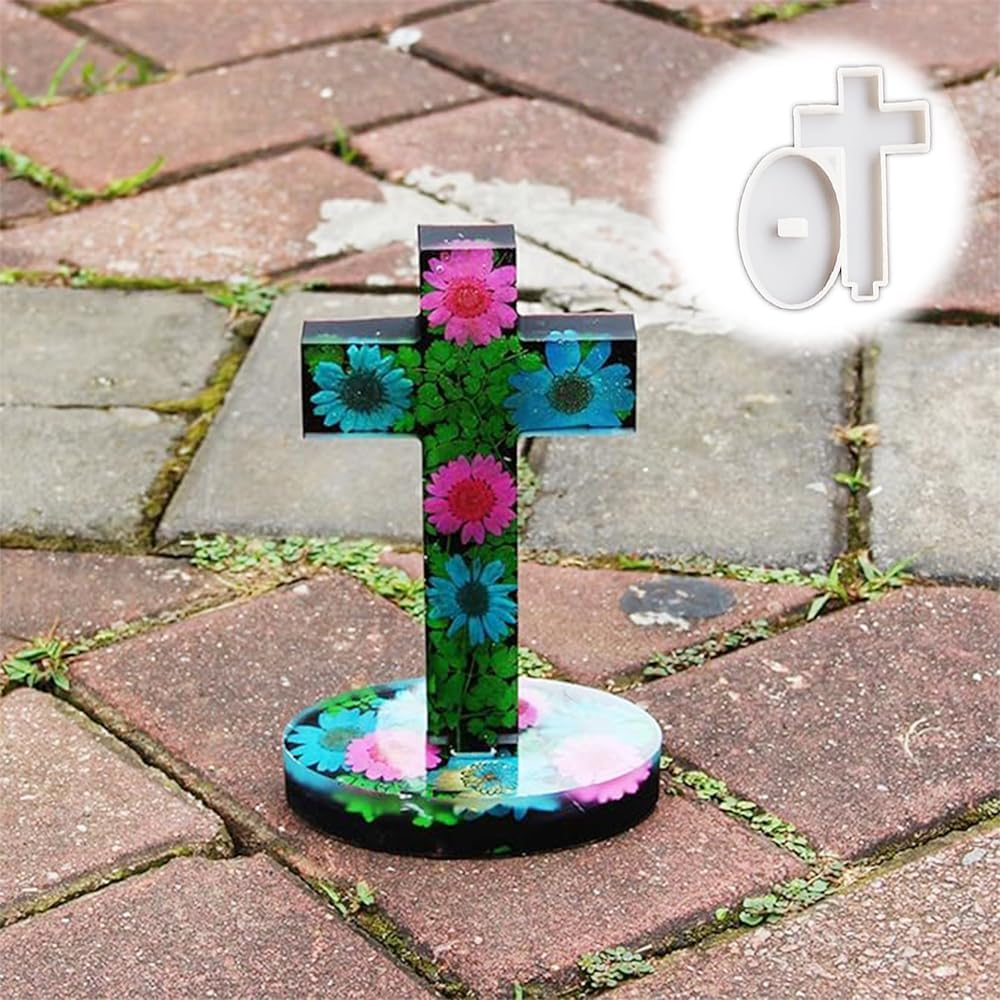 Silicone Cross Mould with Base, Decorative Plaster Casting Mould for Epoxy Resin Ornaments, White image number 3