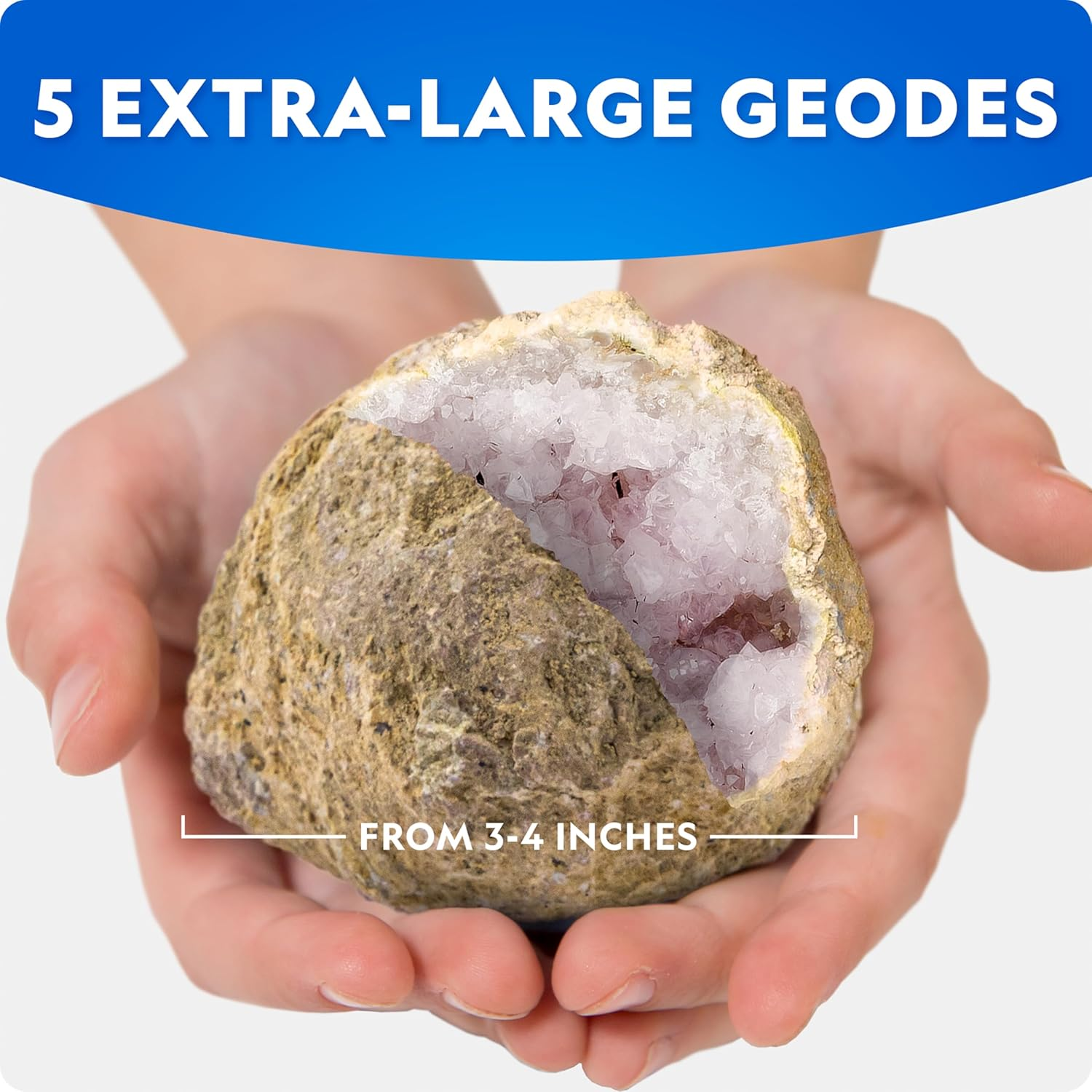 National Geographic Break Open 5 Jumbo Geodes Science Kit &ndash; STEM Science Gift for Boys & Girls, Break Your Own Geodes+ Goggles & Display Stand image number 3