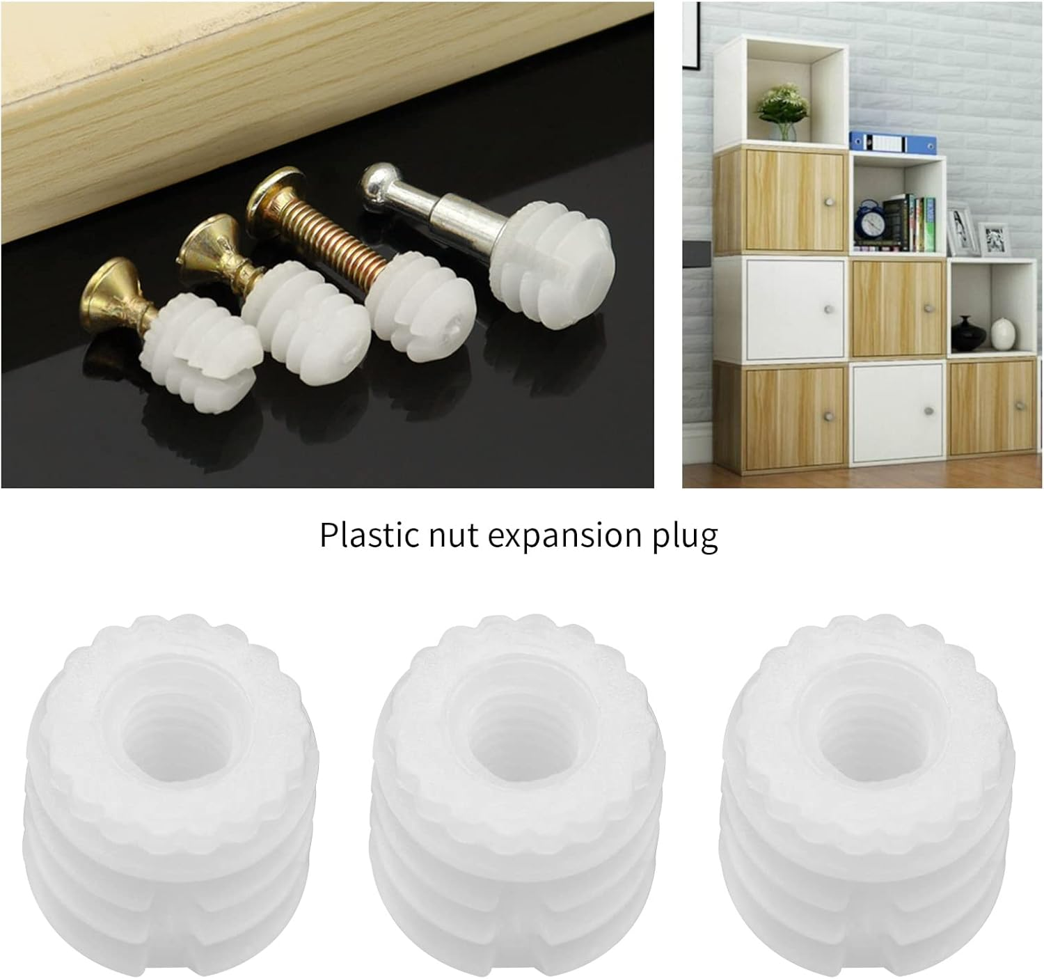Ecsing 100Pcs M4X10Mm Hinge Expansion Dowels Plastic Expansion Dowels 4Mm White Hinge Dowel Inserts Accessories for Cabinet Cupboard 8.8X10Mm image number 3
