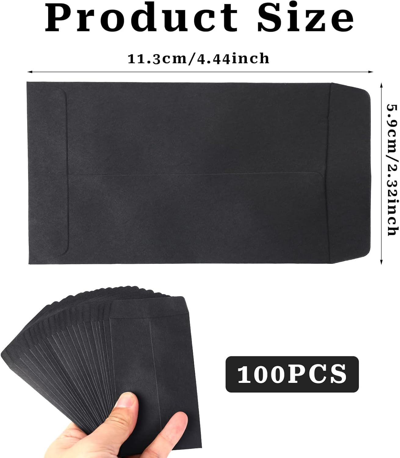100Pcs Small Envelopes, Mini Black Envelopes, Black Small Envelopes, Black Small Envelopes for Seeds Coin Beads, Stamps Storage Packets Envelopes(4.44X2.32Inch) image number 5