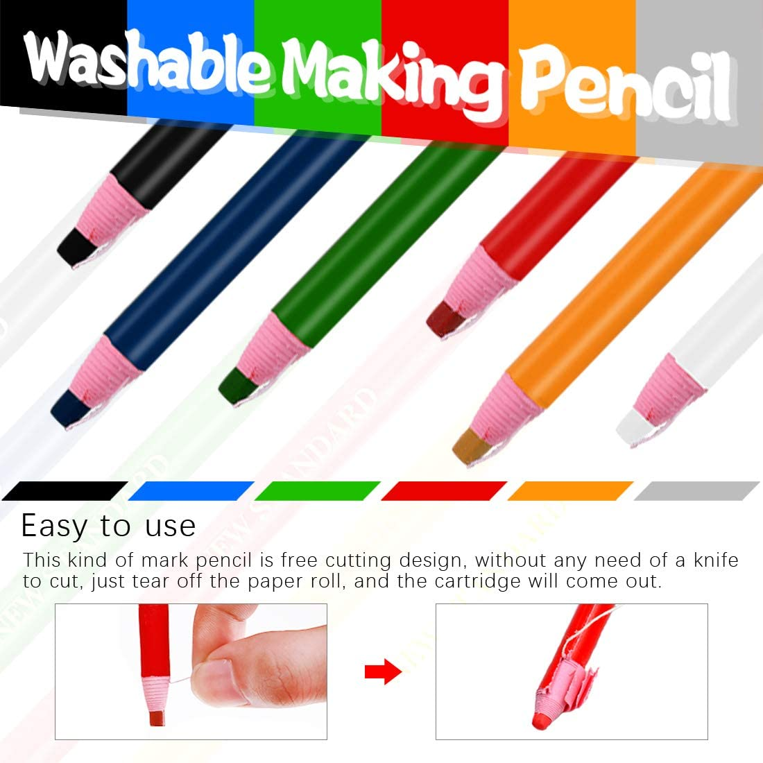 Swpeet 43Pcs Sewing Tools Kit, 10Pcs Professional Tailor'S Chalk and 12Pcs Sewing Mark Pencil with 12Pcs 5 Color Disappearing Erasable Ink Fabric Marker Pen and 10Pcs Plastic Clips for Sewing Marking&hellip; image number 4