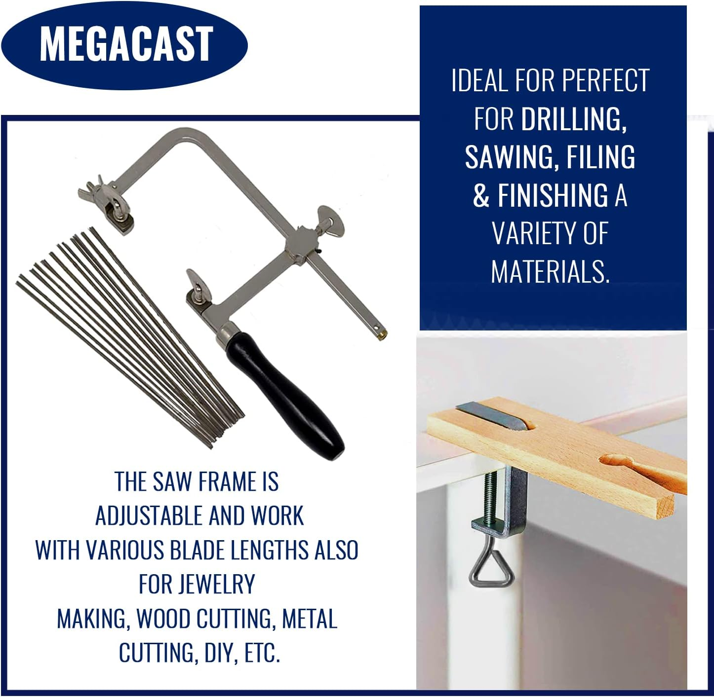 3 in 1 Professional Jeweler'S Saw Set Saw Frame 144 Blades Wooden Pin Clamp Wood Metal image number 3