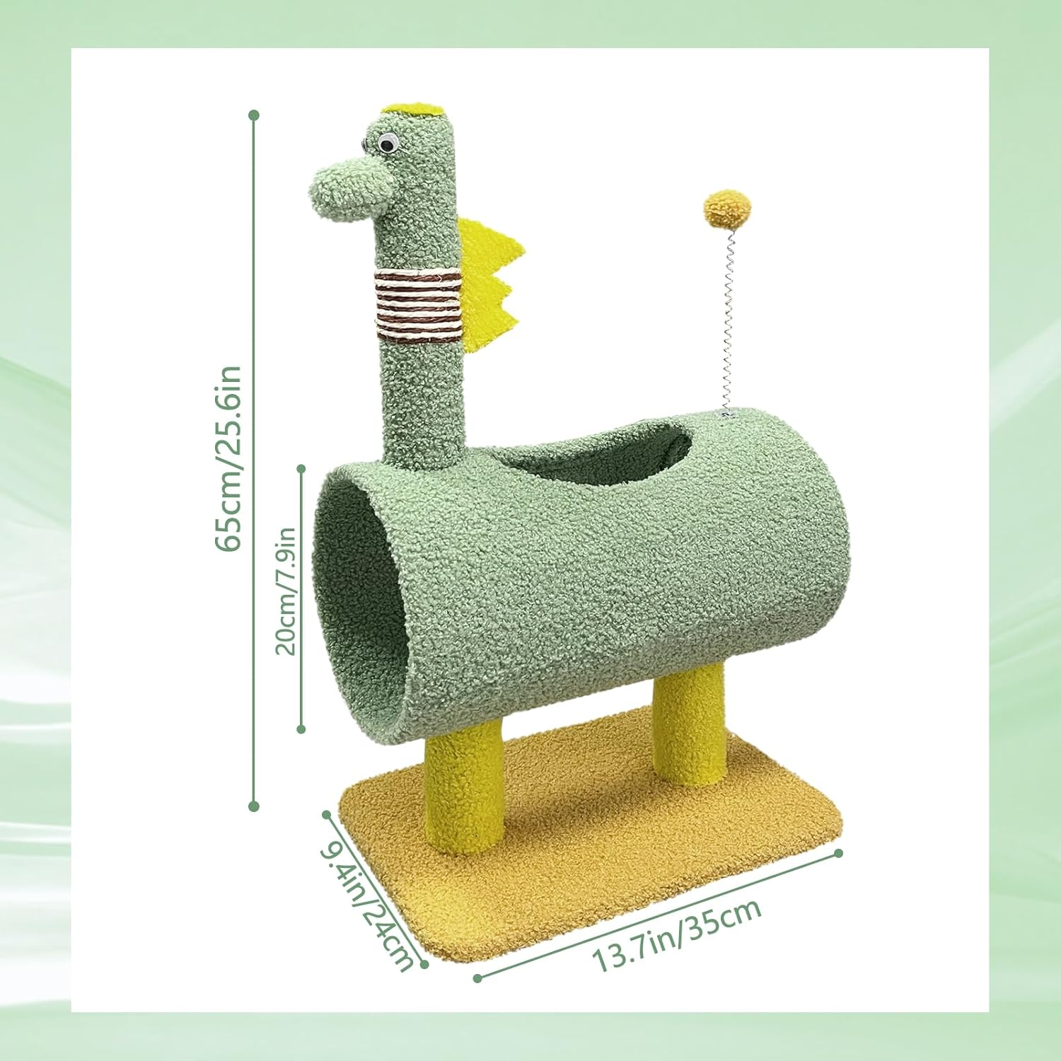 Cute Cat Tree, Cat Scratching Post with Tunnel, 28In Cat Climbing Tower, Handcrafted Sisal Cat Tree for Indoor Cats Kittens Green image number 2