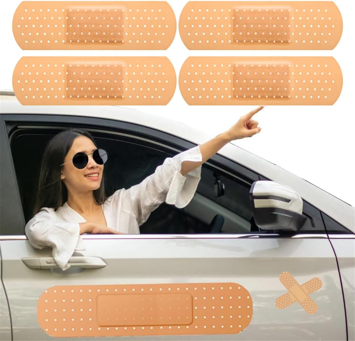 Car Band Aid Sticker Decals, Funny Automotive Band Aid Magnet Sticker, Giant Car Bumper Stickers Large Bandage Magnetic Decals Car Decoration Band Aid Sticker for Car Dent Truck Vehicle, Set of 4 image number 5