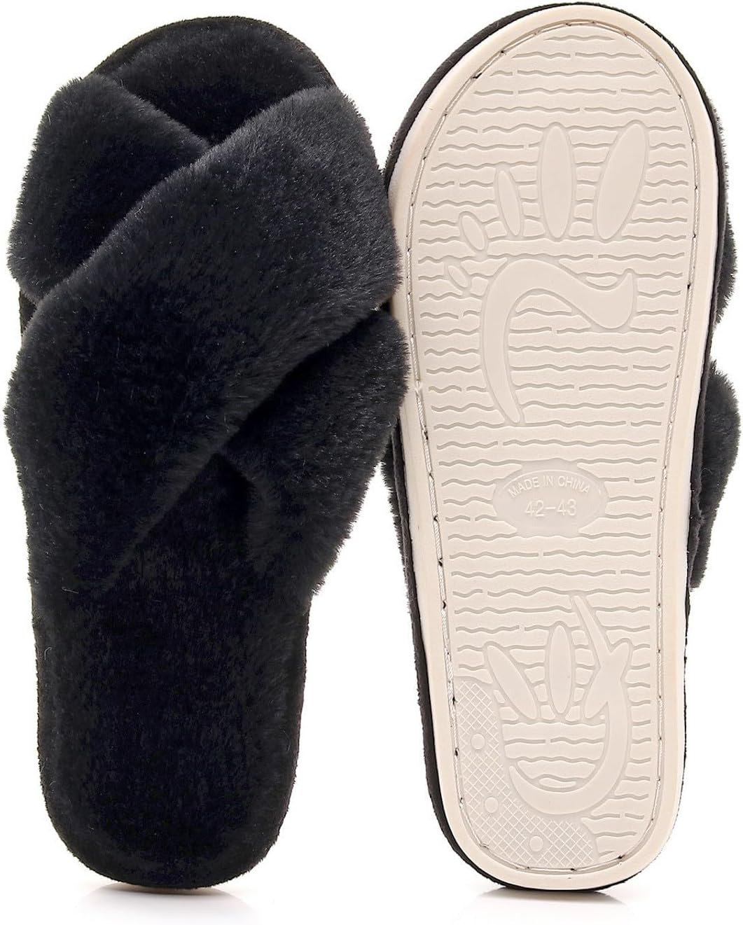 Fuzzy Fluffy Slippers for Women Cute Fur Open Toe Indoor Outdoor Slippers Soft Cozy Warm House Shoes Comfy Bedroom Slippers Adult image number 3