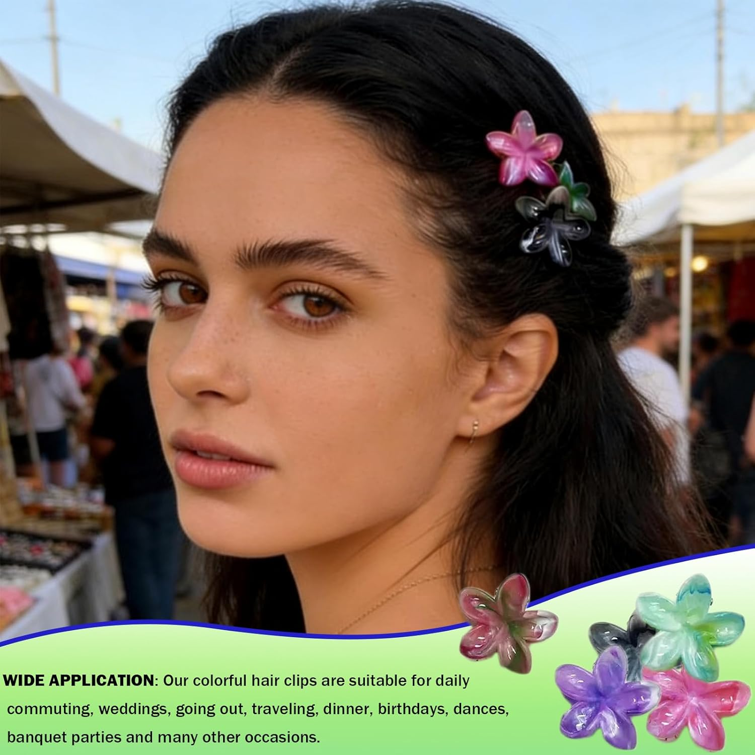 FISH DRAGATE Pack of 12 Hair Clips Flower, Marbled Flowers Hair Clips, Flower Hair Clips, Hair Clip, 6 Colours, Women'S Accessories, Flower Hair Clip, for Girls, Wedding, Party