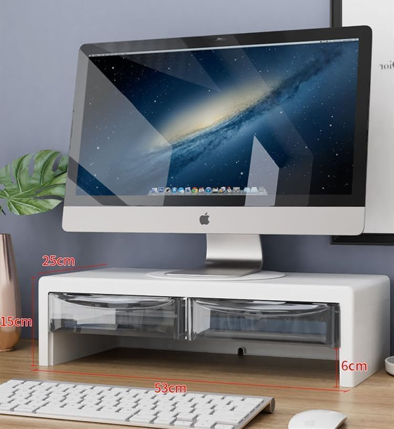 XICEN White Monitor Stand Riser with Drawer, Desktop Organizer, Laptop Stand with Storage, Stand for Computer, Laptop, Printer, Notebook, Imac (15Cm) image number 2